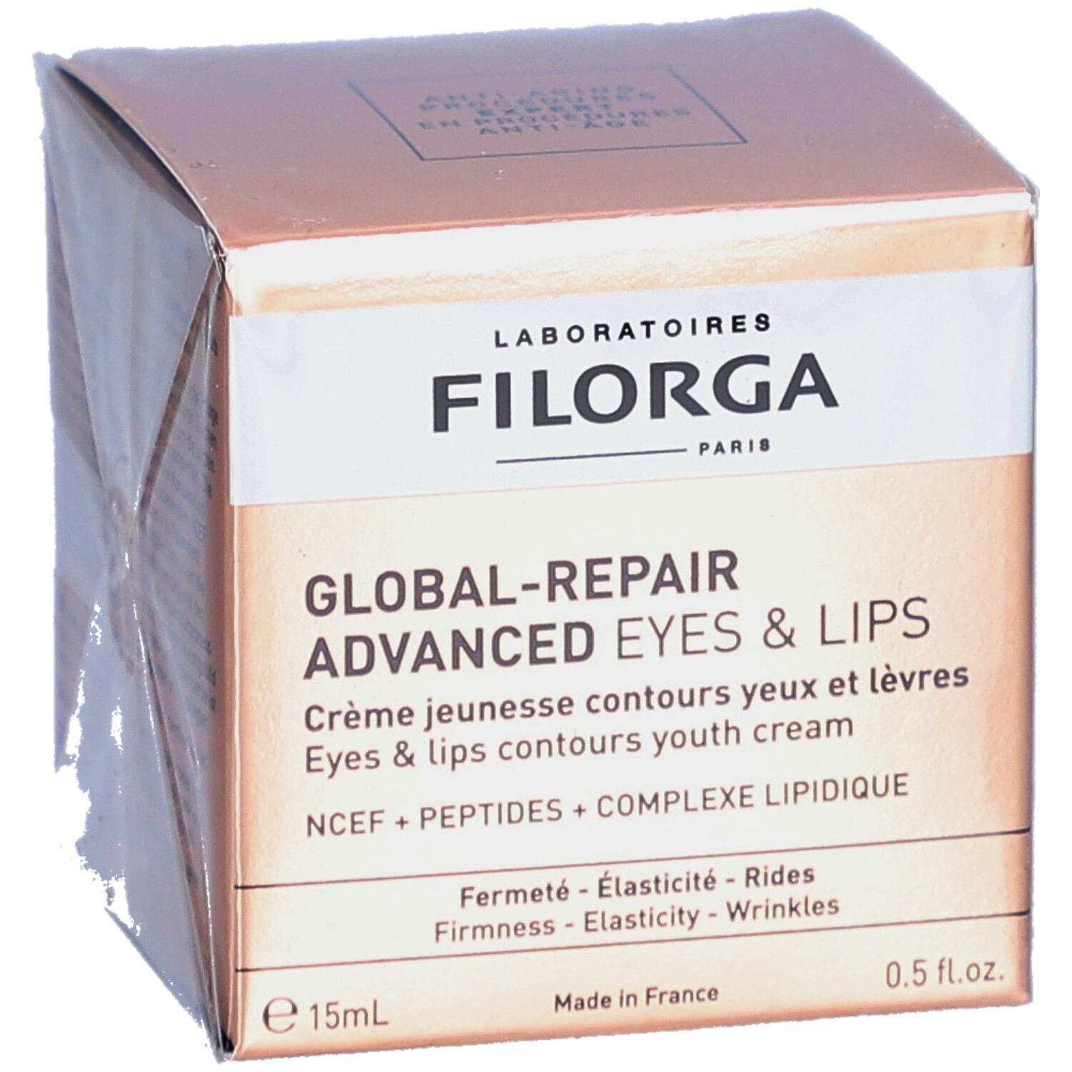 Confezione crema Filorga Global-Repair Advanced Occhi e Labbra con testo.