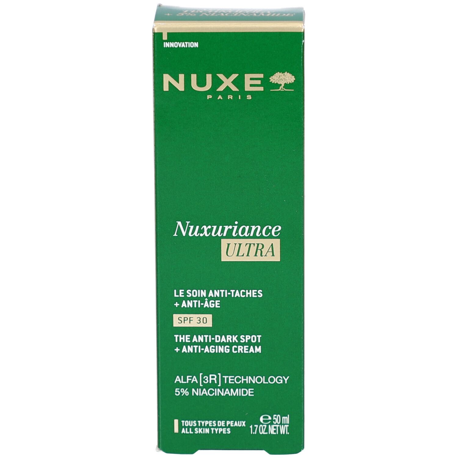 Confezione esterna crema Nuxe Nuxuriance Ultra SPF30, fronte.