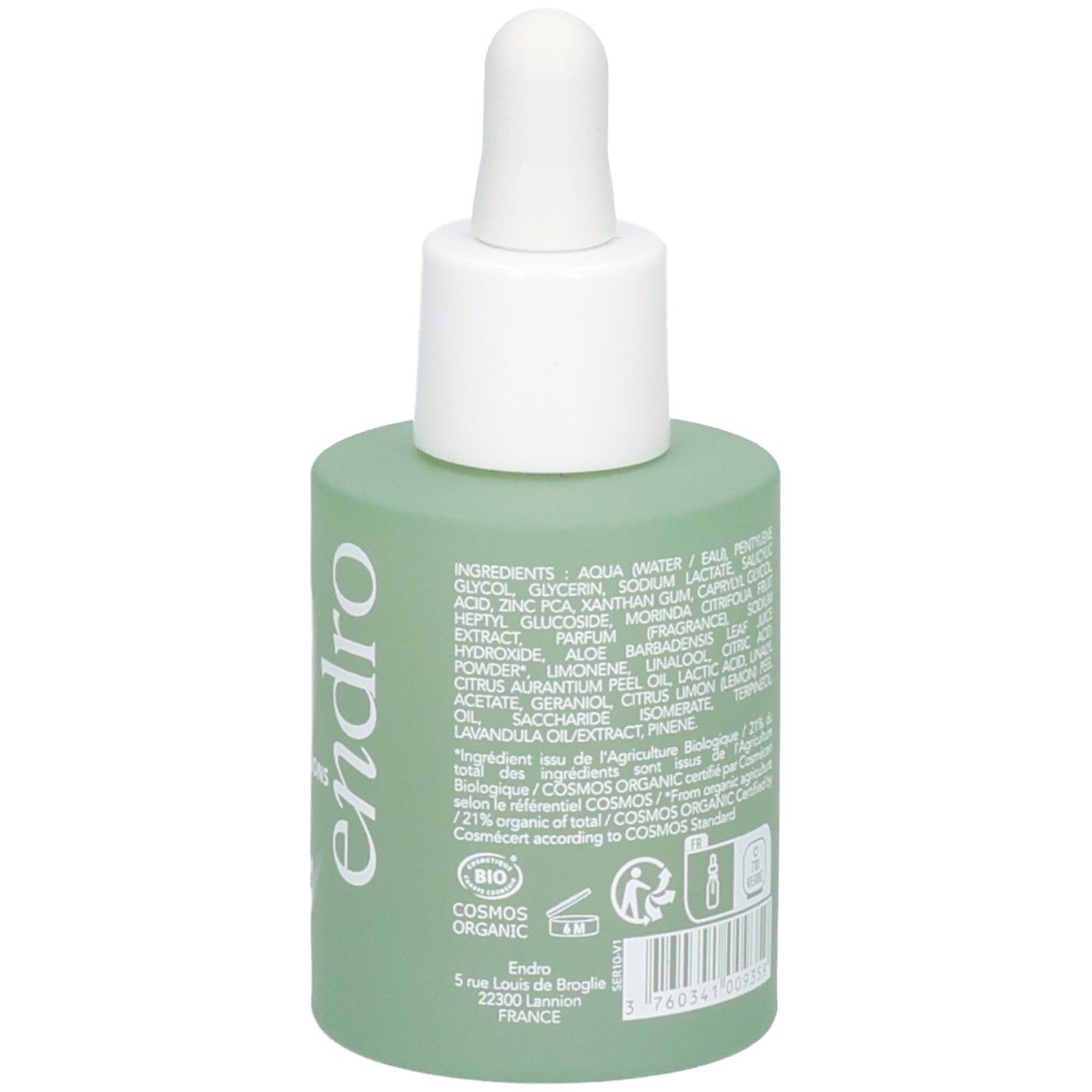 Retro del flacone Endro Sérum Purifiant con ingredienti e sigillo biologico.