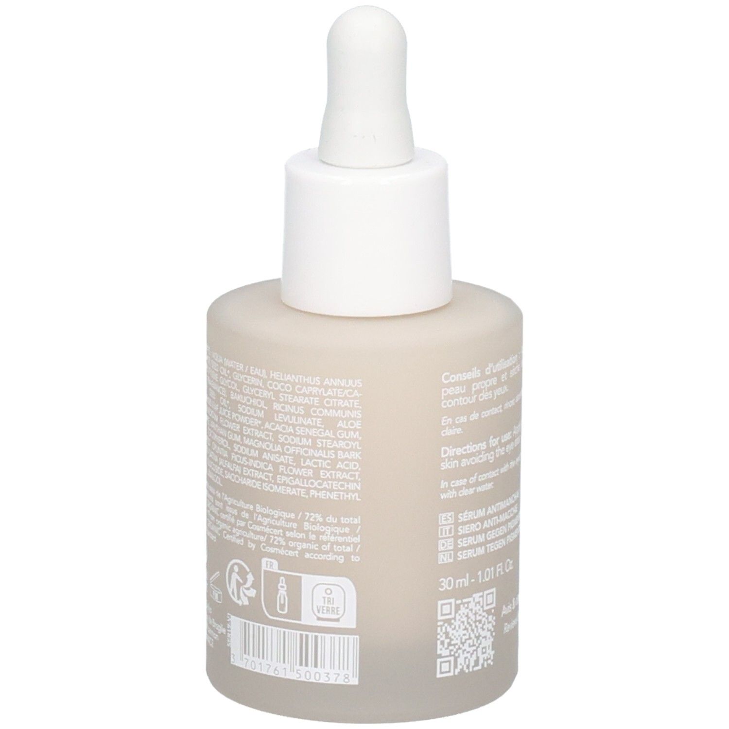 Endro Sérum Anti-Taches: retro con elenco ingredienti e sigilli.