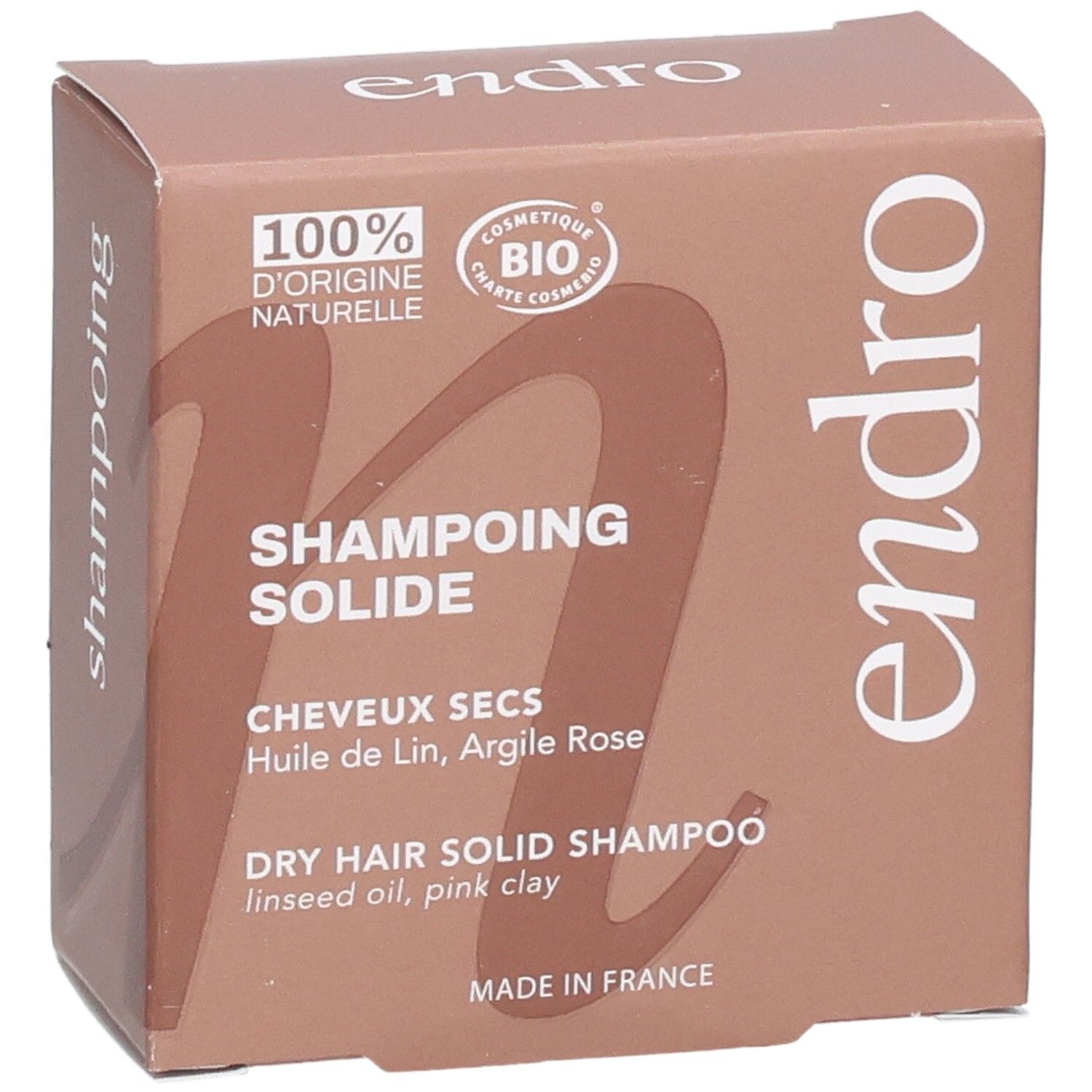 Endro shampoo solido per capelli secchi con olio di lino e argilla rosa. 100% origine naturale.