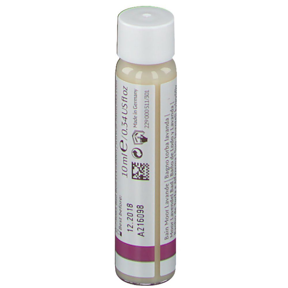 Piccola bottiglia cilindrica. Scritta: 10 ml/0.34 US fl oz, Best before 12.2018, A216098. Testo multilingue.