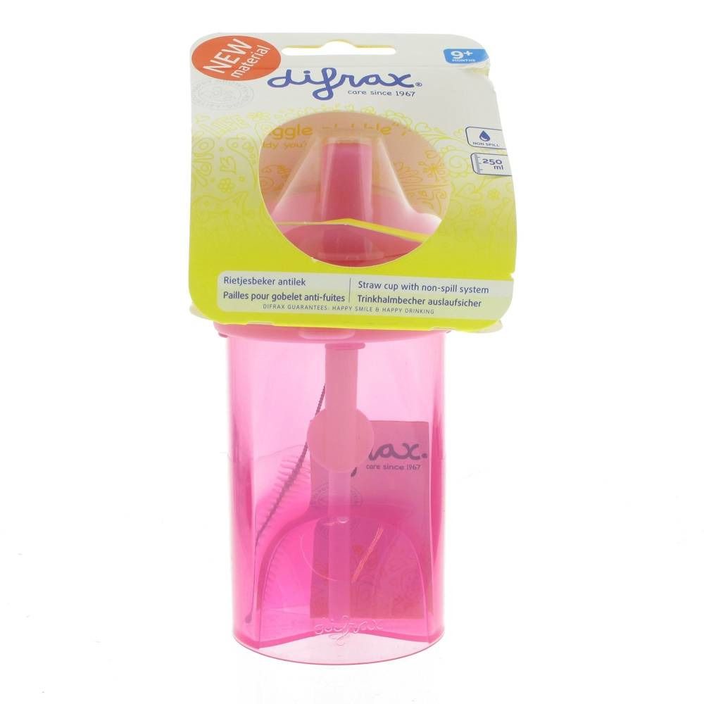 Difrax Anti-Leak Goblet Pink + Straw