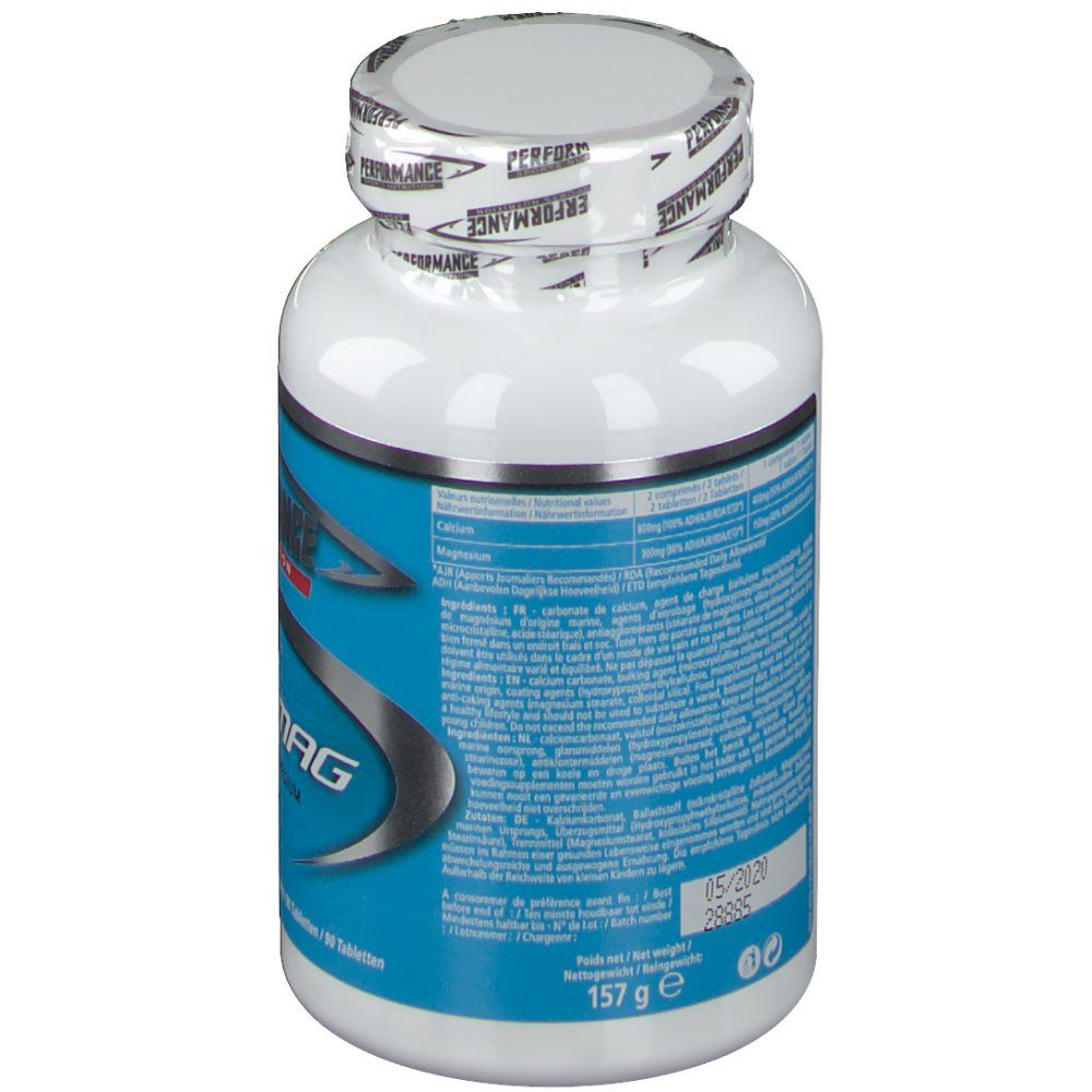 Flacone bianco con etichetta blu. Retro con testo. Scritta: Cal/Mag. Peso: 157 g.