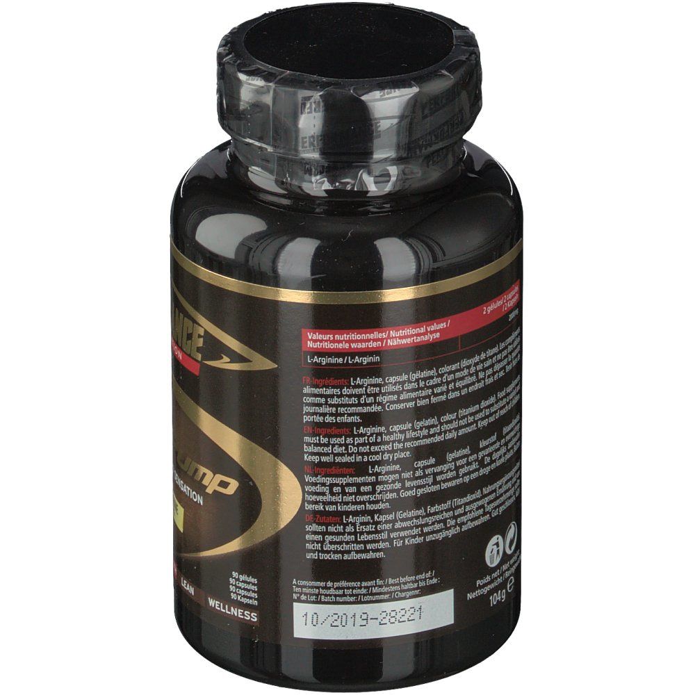 Retro del flacone nero. Testo multilingue. Data: 10/2019-28221. Peso: 104g.