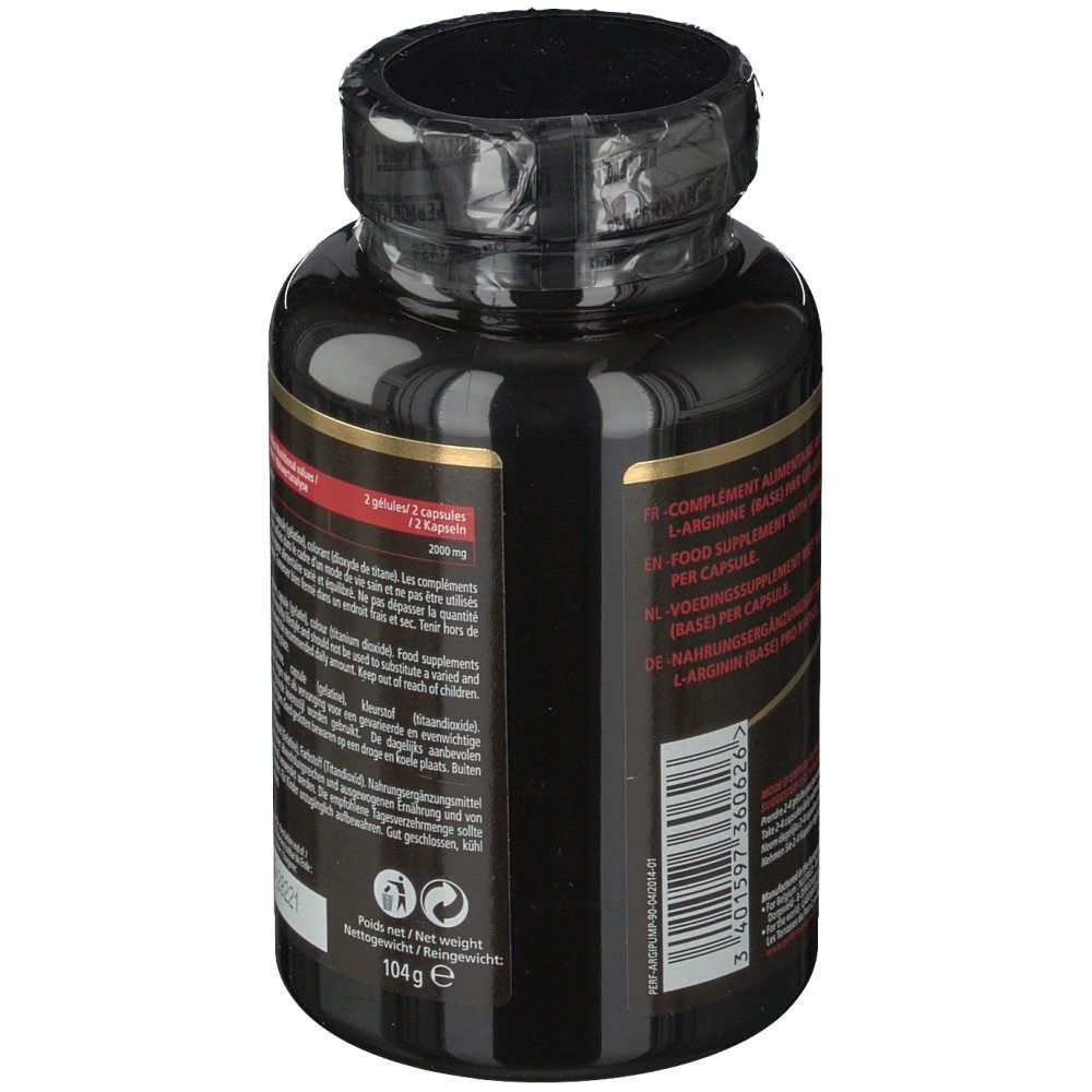 Retro del flacone nero. Testo multilingue. Peso: 104g. Informazioni sugli ingredienti.