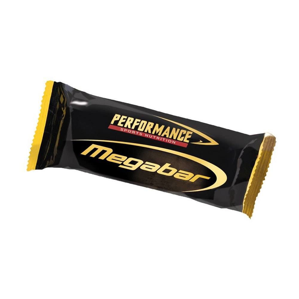 Barretta confezionata nera con dettagli dorati. Scritta "Performance Megabar".