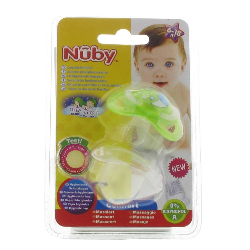 Nuby Pacifier Glow In The Dark Orthodontic Green 6-18m