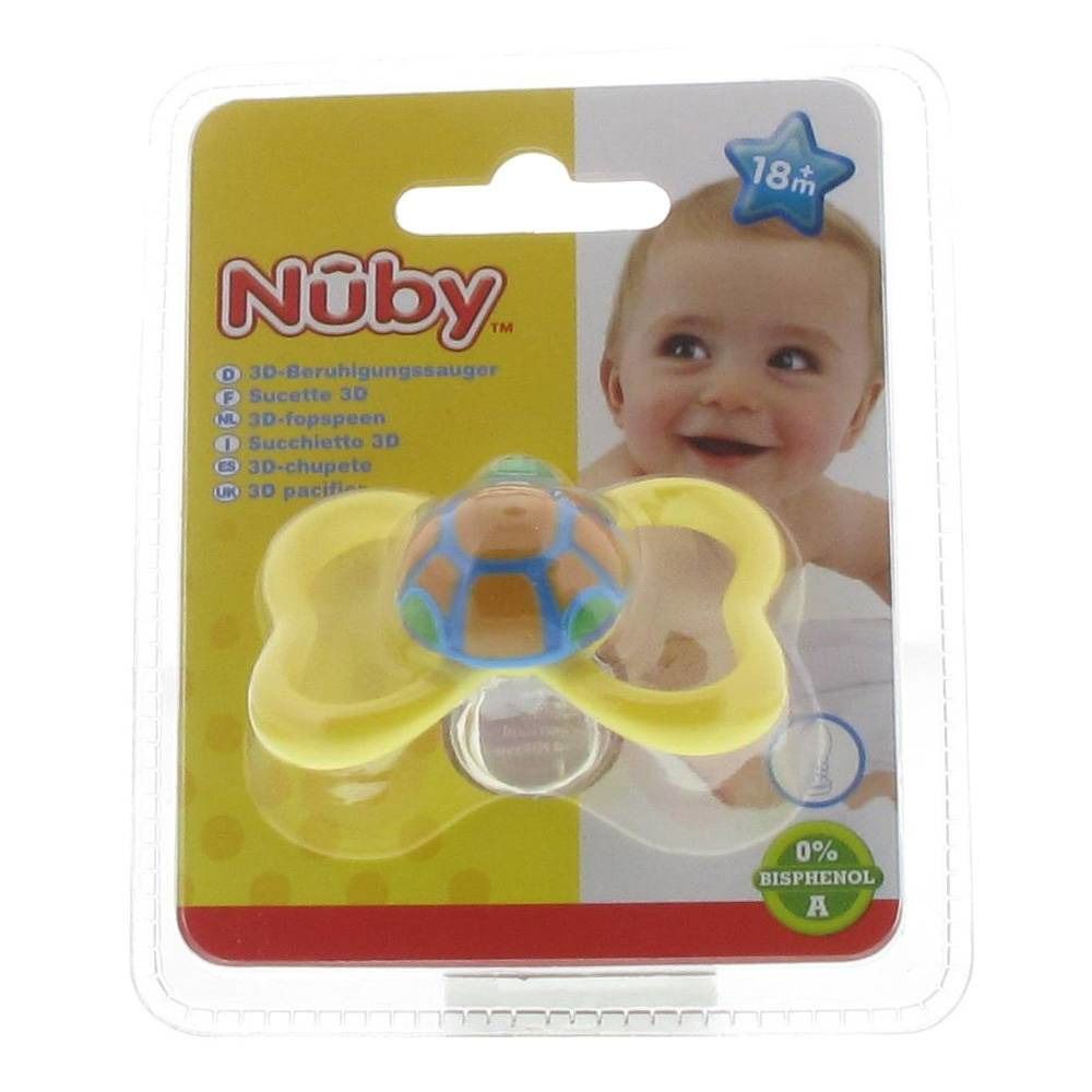 Nuby 3D Pacifier Paci-Pals Oval Yellow Turtle +18m