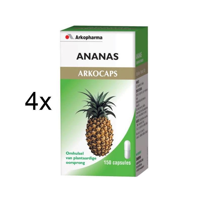 Confezione "Ananas Arkocaps". Immagine di ananas e capsula. Testo: "150 capsules" e "4x".