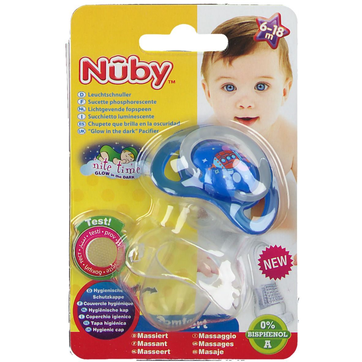 Nuby Pacifier Glow In The Dark Orthodontic Yellow 6-18m