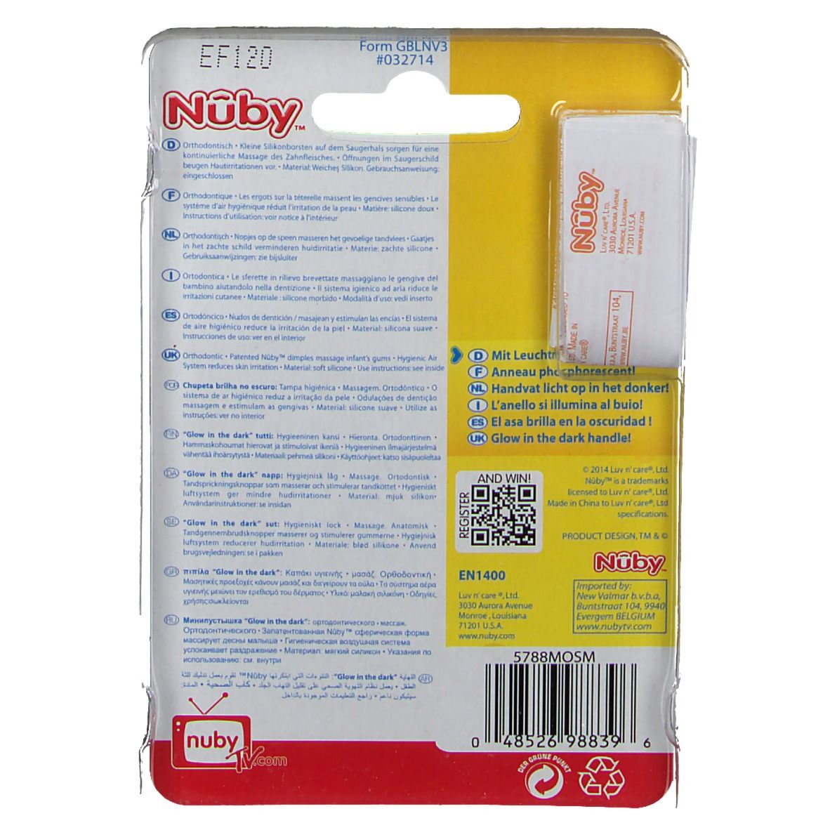 Nuby Pacifier Glow In The Dark Orthodontic Yellow 6-18m