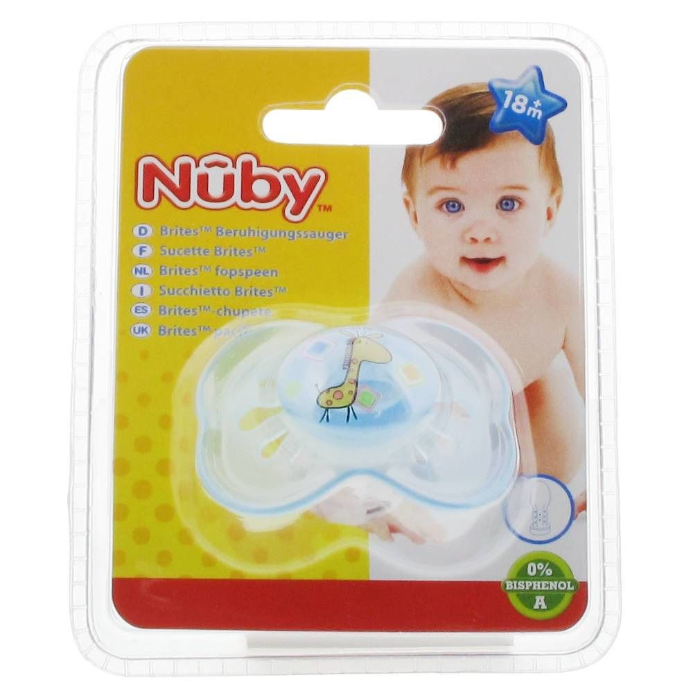 Nuby Succhietto Silicone Mini Brites Ovale +18 Mesi Blu-Giraffa