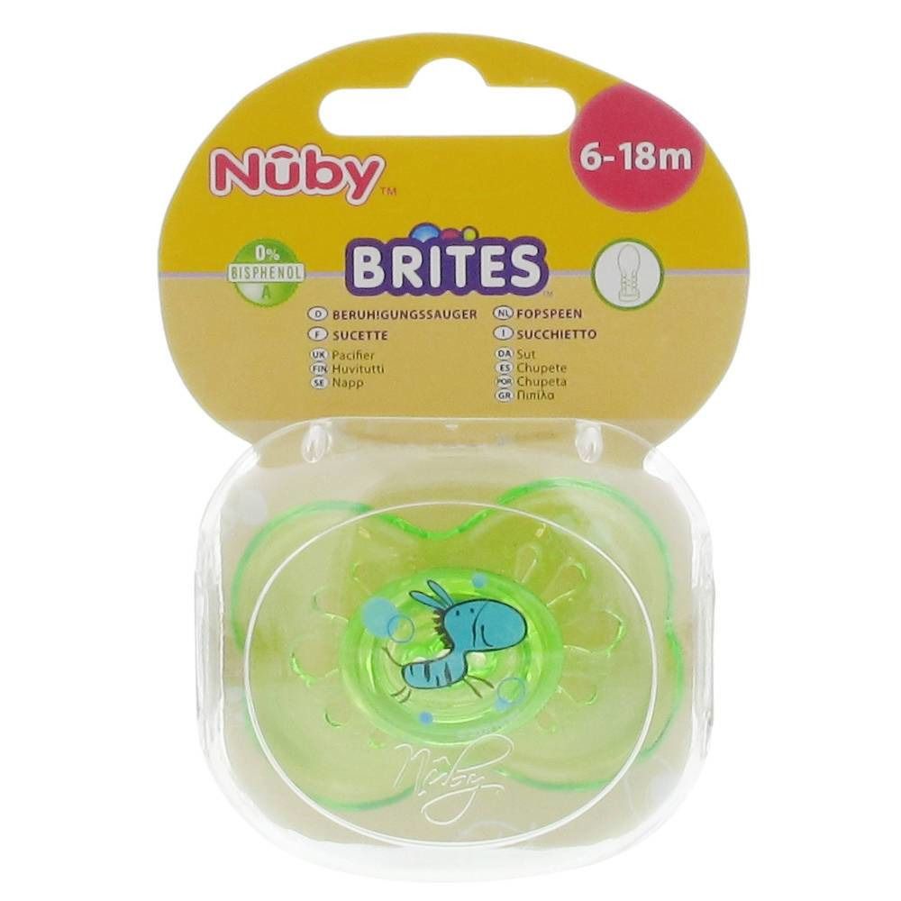 Nuby Succhietto Silicone Brites Ovale 6-18 Mesi Verde-Zebra