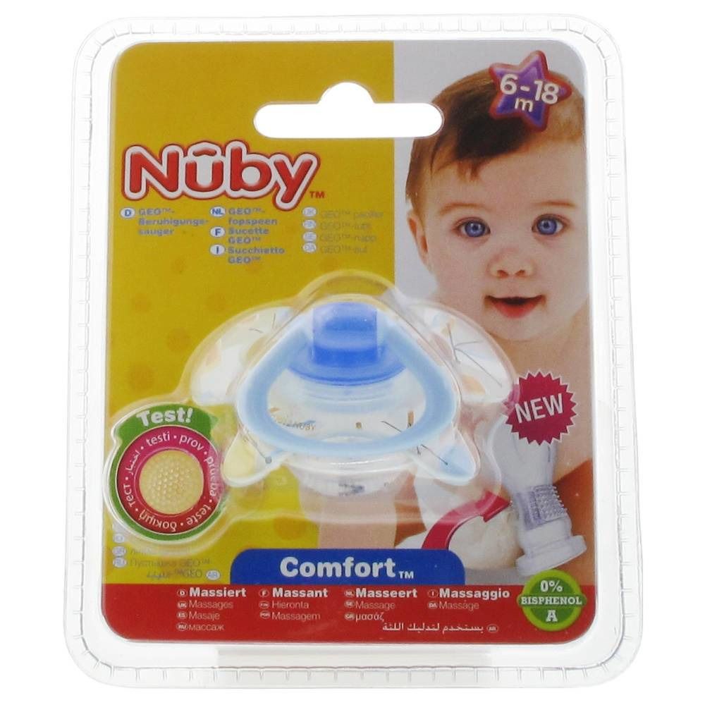 Nuby Succhietto Silicone Geo Ortodontico 6-18 Mesi Blu