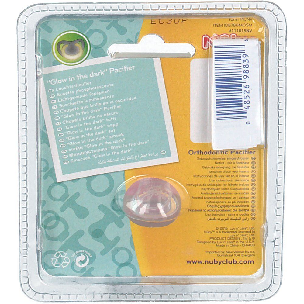 Nuby Succhietto Glow In The Dark Ortodontico 6-12 Mesi Rosa-Cuore