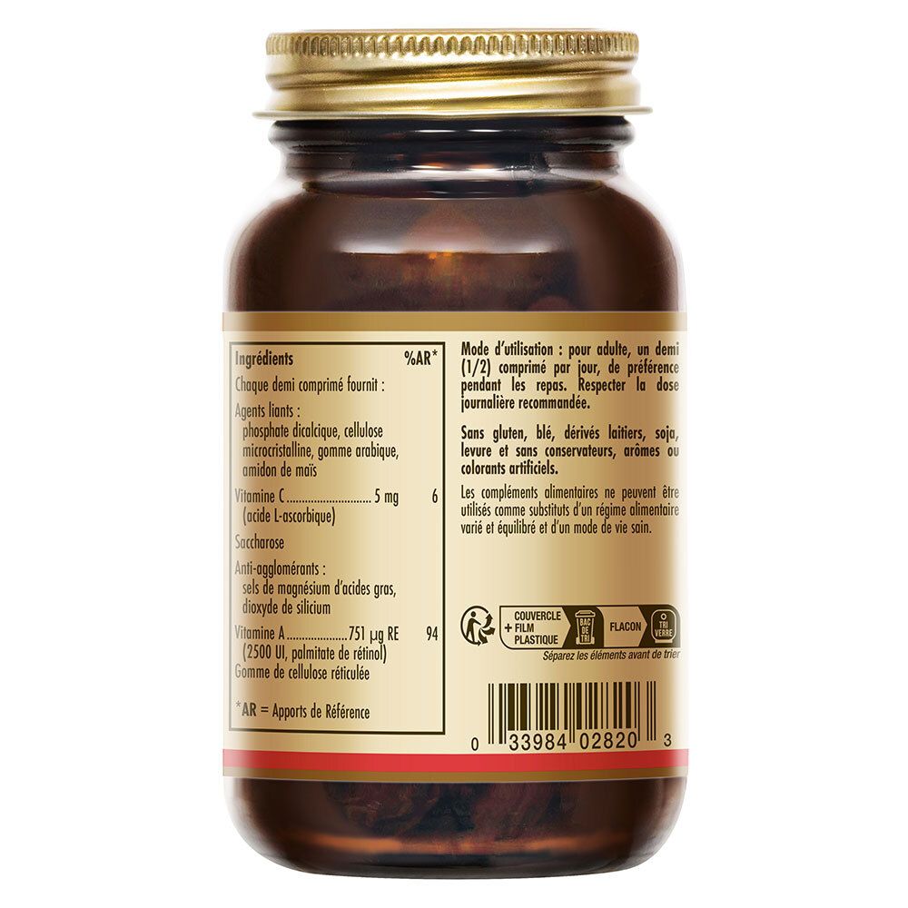 Retro del flacone. Testo: Ingredienti, dosaggio, avvertenze. Codice QR e simbolo di riciclaggio.