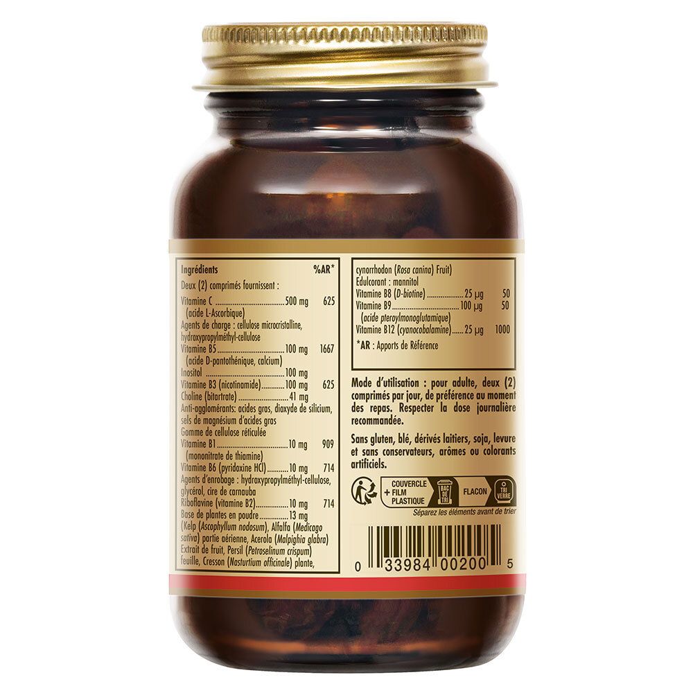 Retro del flacone con informazioni sugli ingredienti. Elenco degli ingredienti e valori nutrizionali. Testo in francese.