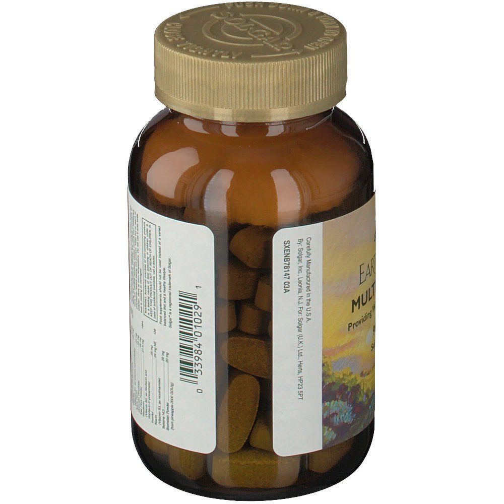 Vista obliqua di un flacone di vetro marrone con tappo dorato. Etichetta con informazioni nutrizionali e data di scadenza.