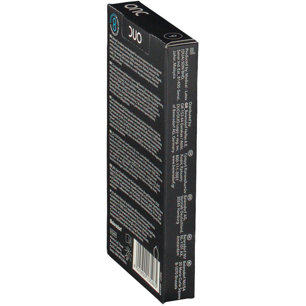 Scatola nera, vista laterale con testo. Informazioni produttore e loghi visibili.