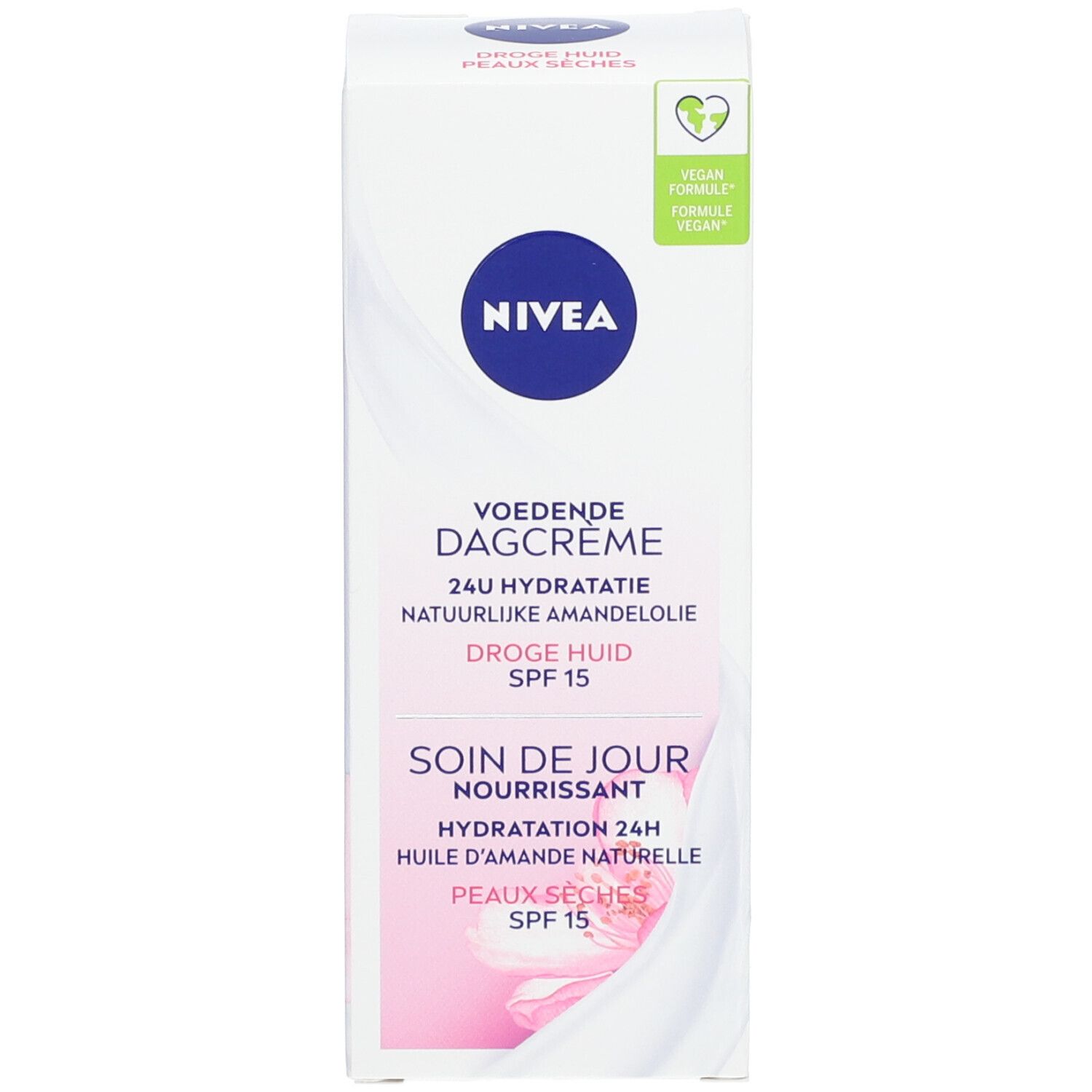 Retro del tubo NIVEA Essentials Crema da giorno SPF15 con dettagli.