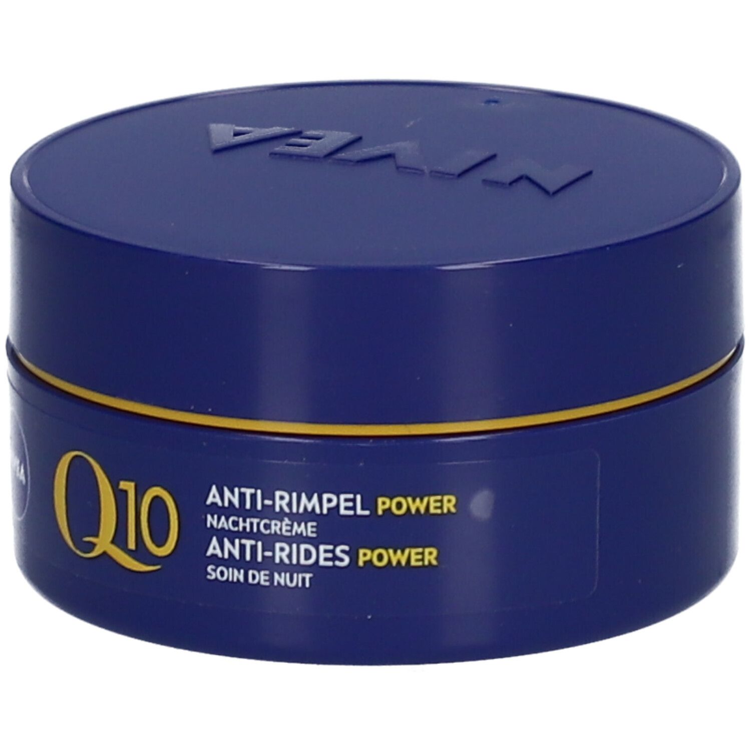 NIVEA Q10 POWER Crema notte antirughe con scatola aperta. La scatola mostra 50ml e 'Per tutti i tipi di pelle'.
