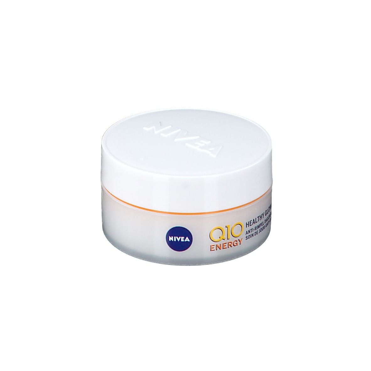 NIVEA Q10 Energy Crema Giorno Anti-rughe SPF15 in vasetto bianco.