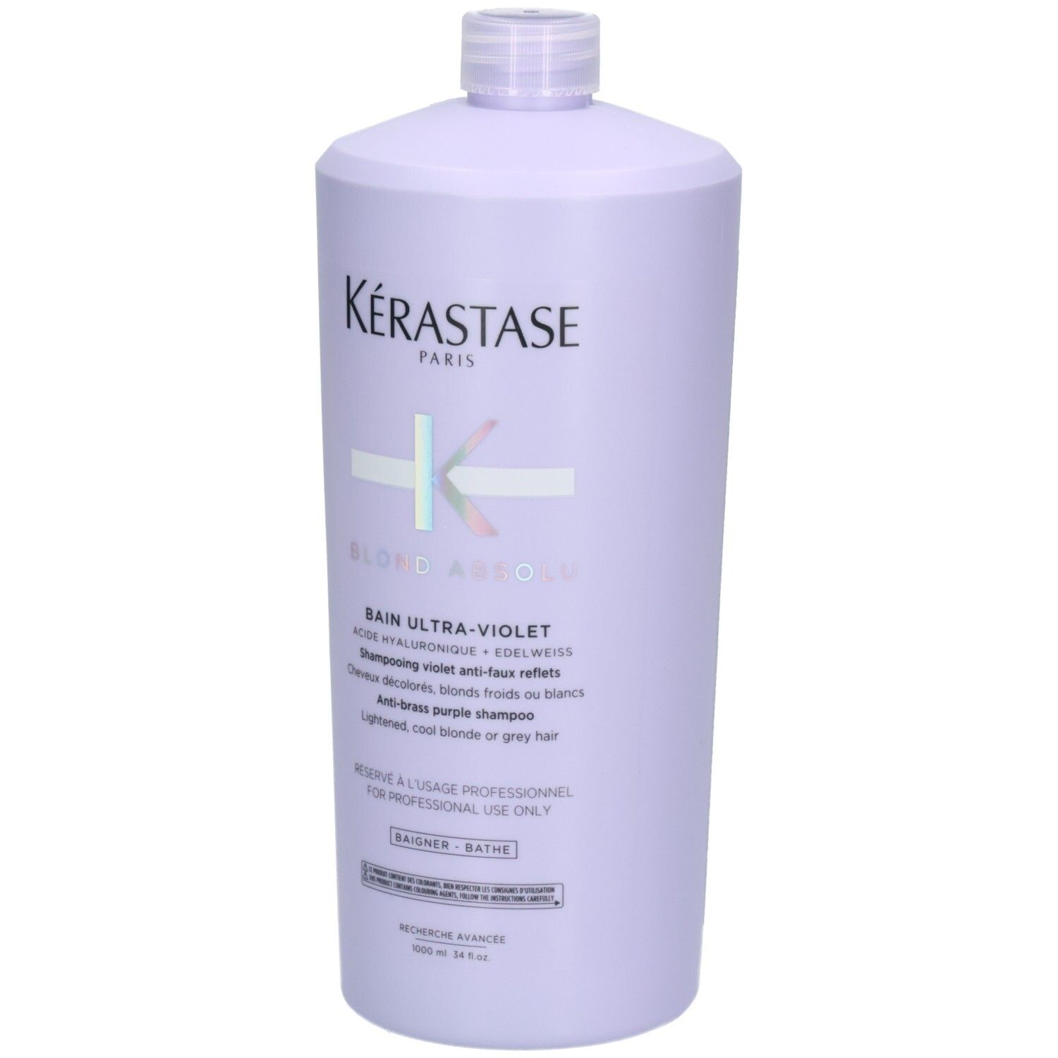 Shampoo Kérastase Blond Absolu Bain Ultra-Violet in flacone da 1000ml, vista frontale.