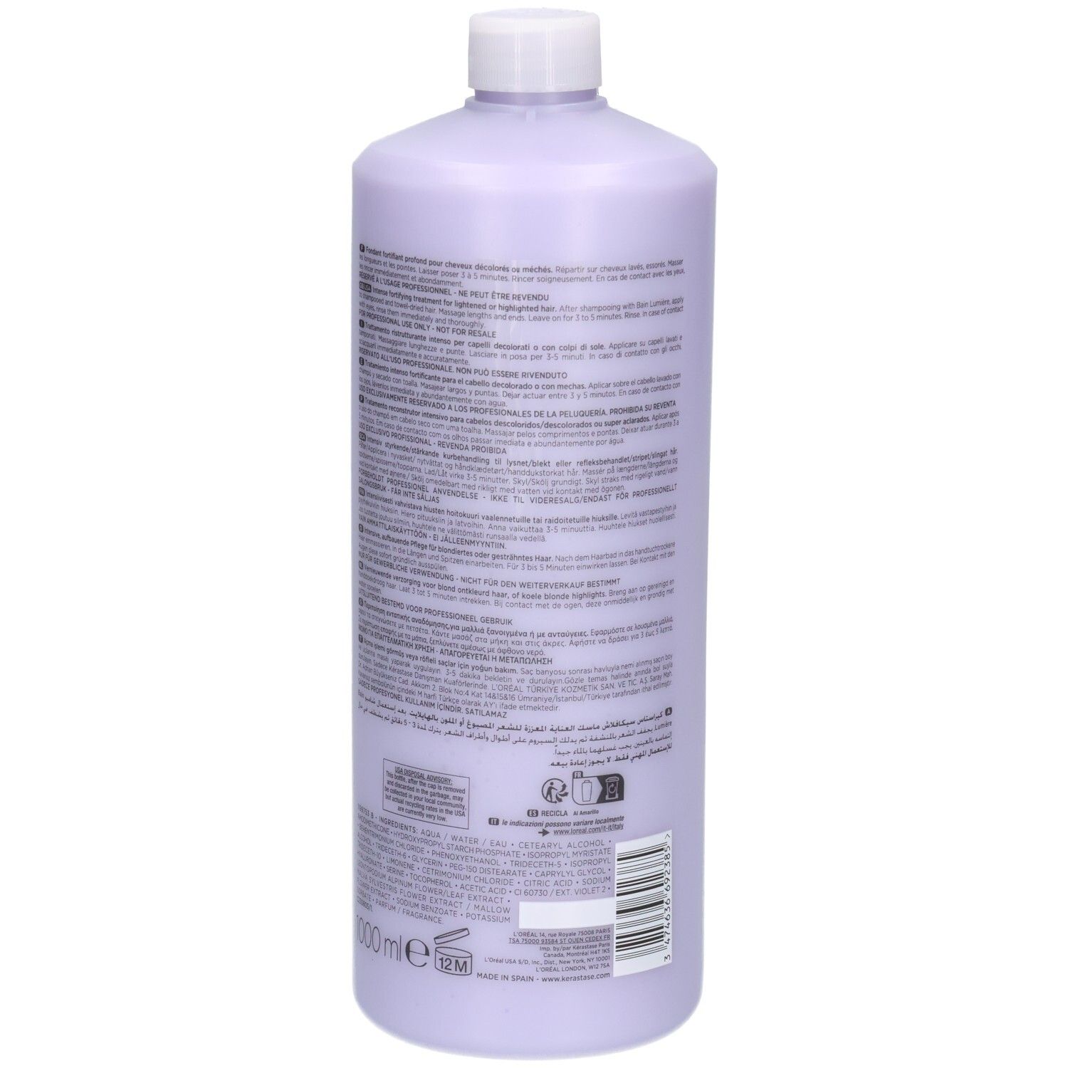 Retro del flacone Kérastase Blond Absolu Cicaflash 1000ml con informazioni sul prodotto.