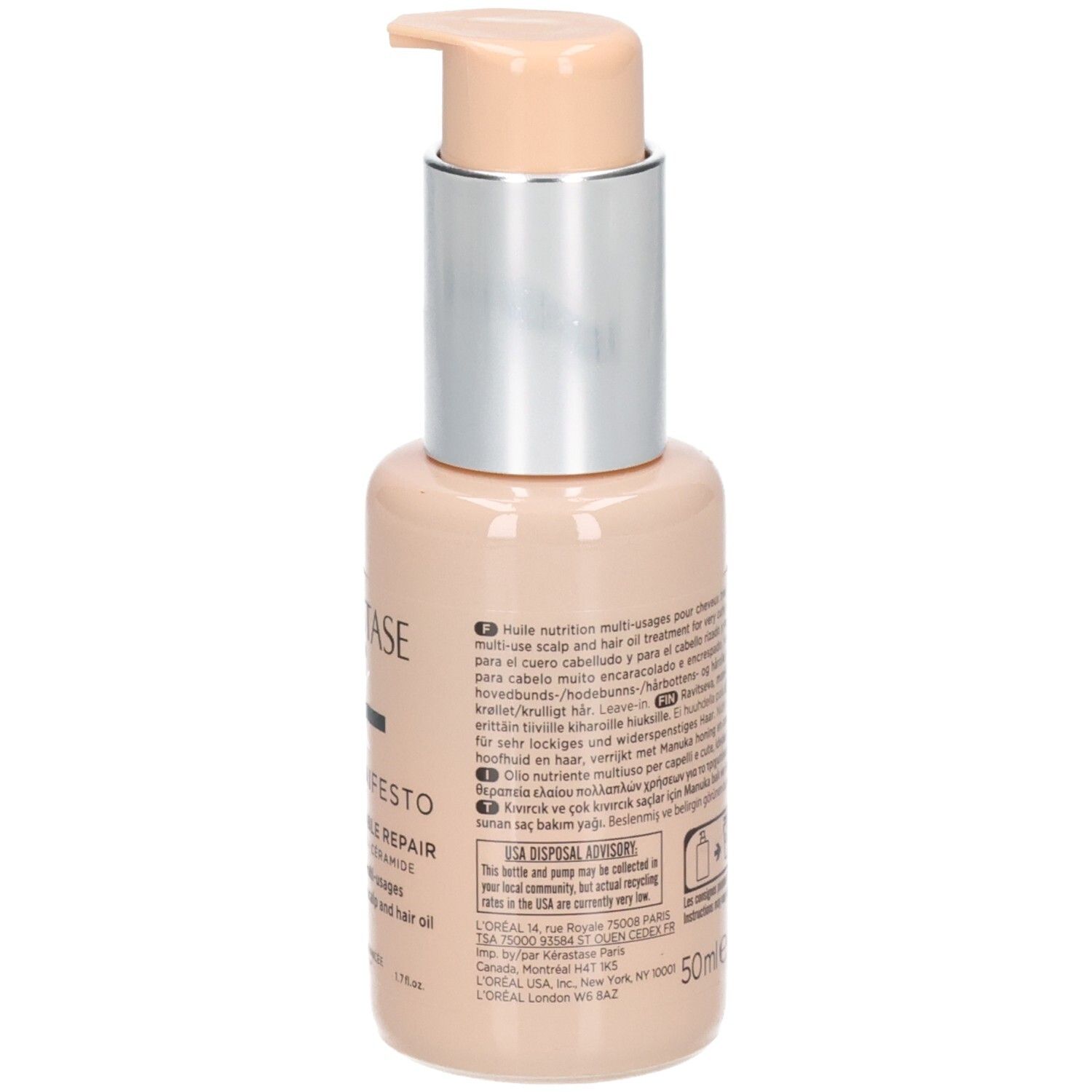 Kérastase Curl Manifesto Huile Sublime Repair, flacone ed erogatore a pompa.