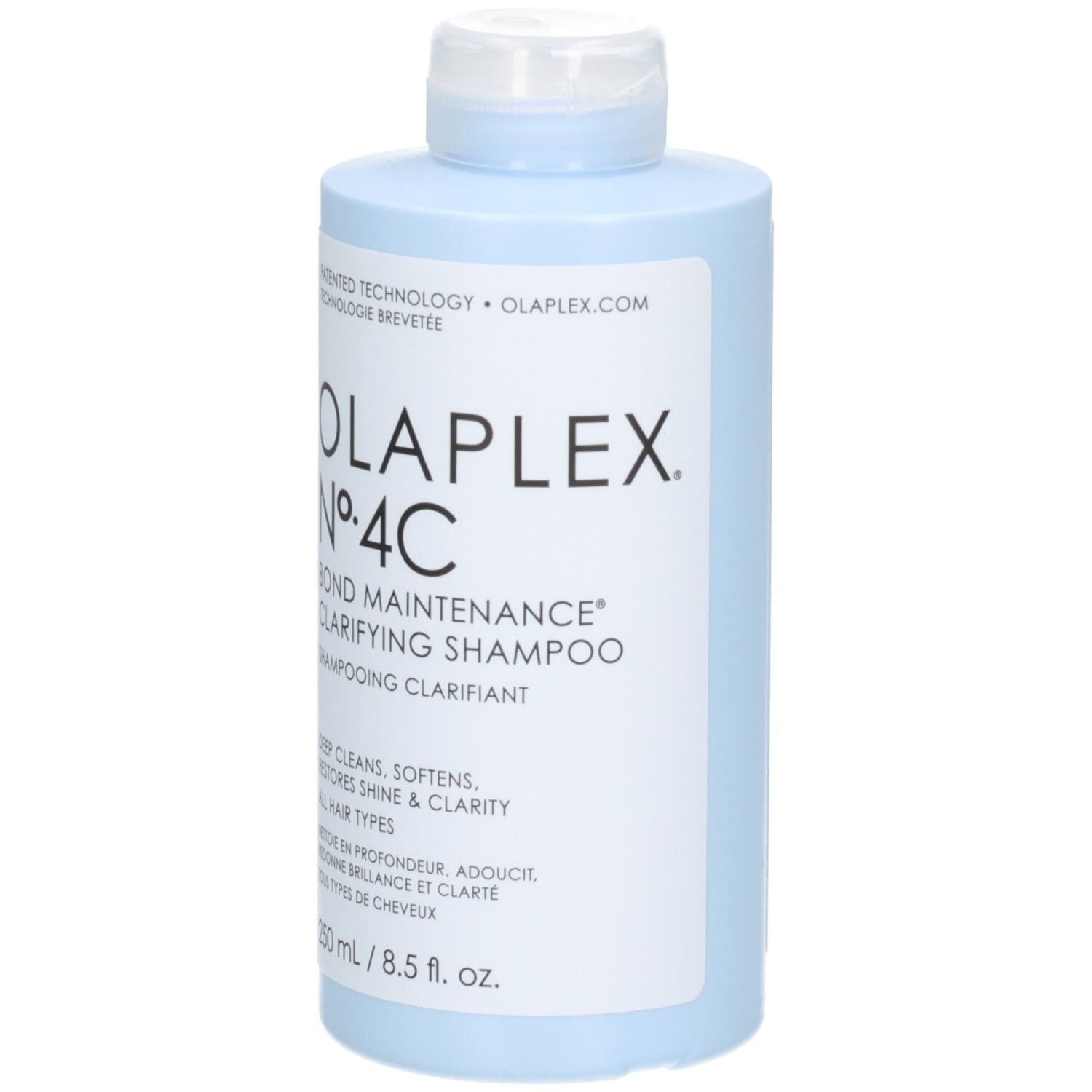 Flacone di shampoo chiarificante Olaplex No. 4C Bond Maintenance, 250 ml.