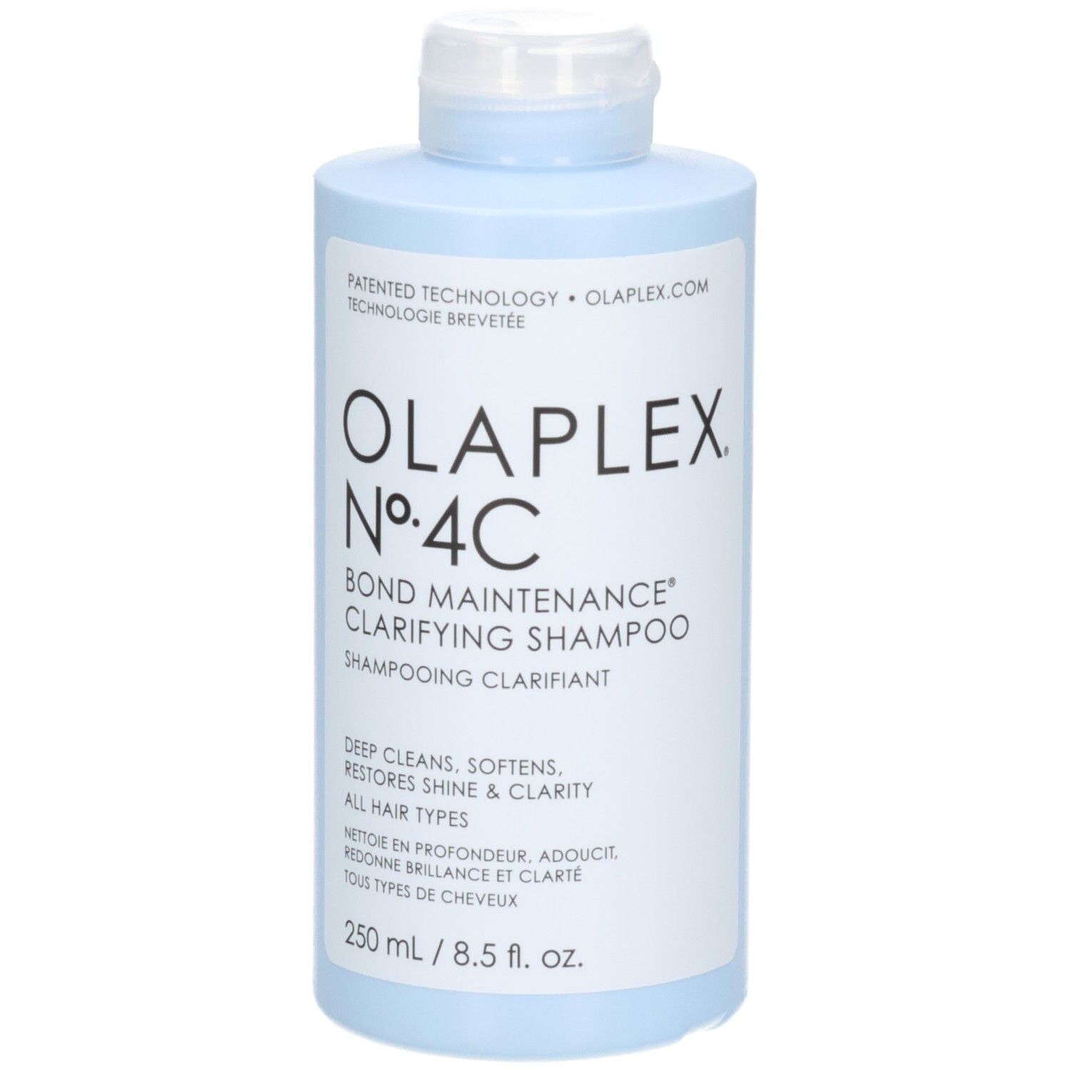 Flacone di shampoo chiarificante Olaplex No. 4C Bond Maintenance, 250 ml.