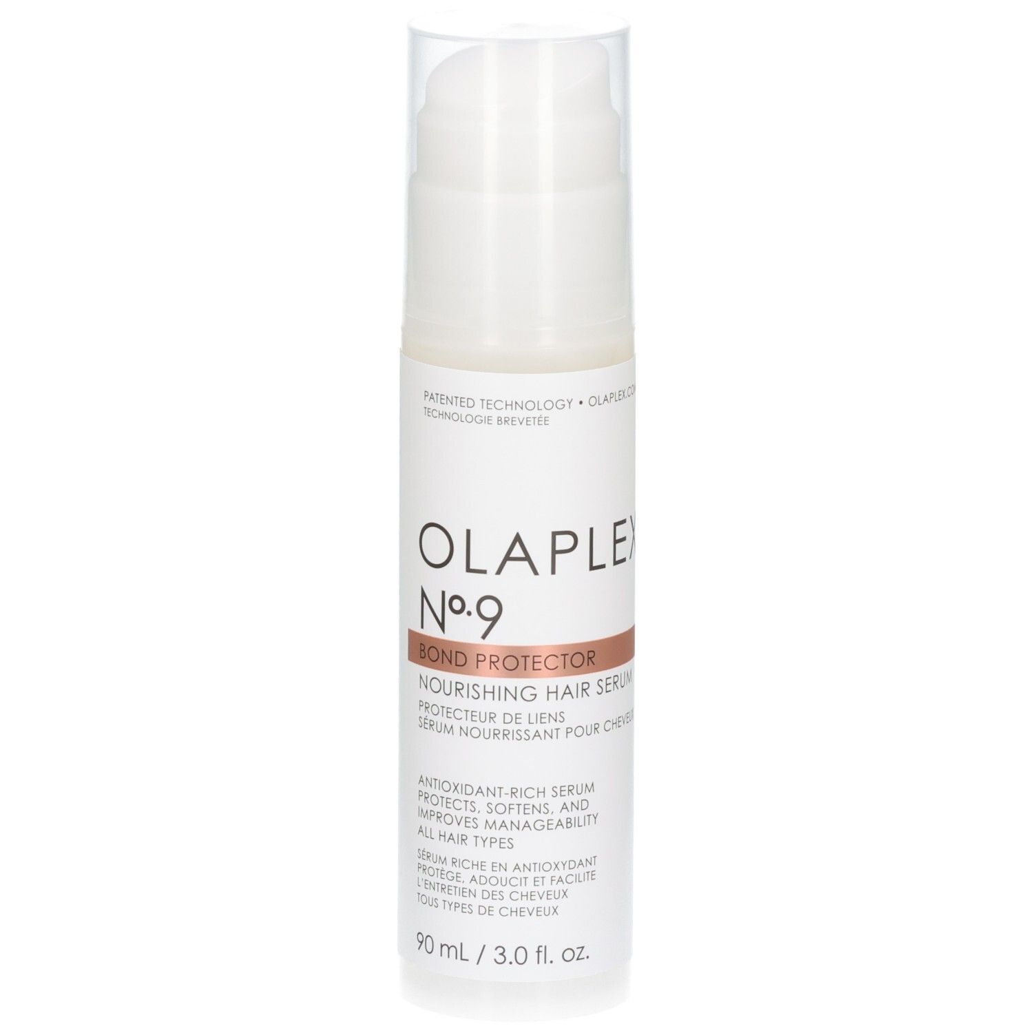 Siero Nutriente per Capelli Olaplex No. 9 Bond Protector in flacone bianco con erogatore, 90 ml.