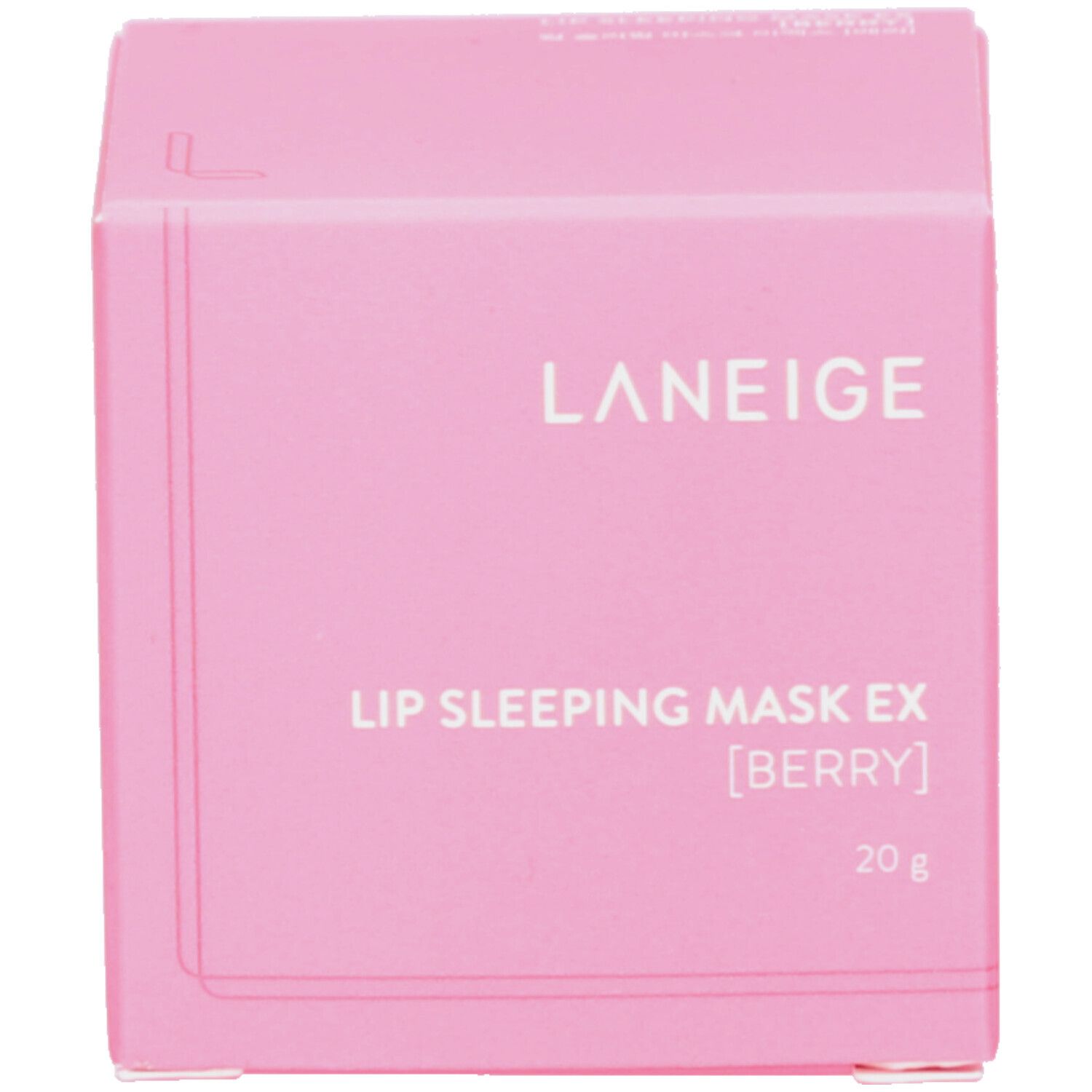 Scatola rosa. Scritta: LANEIGE, LIP SLEEPING MASK EX [BERRY], 20 g.