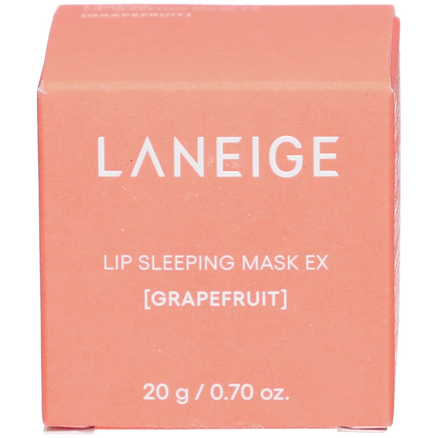 Confezione in cartone. Scritta: LANEIGE, Lip Sleeping Mask EX [Grapefruit], 20 g / 0.70 oz.