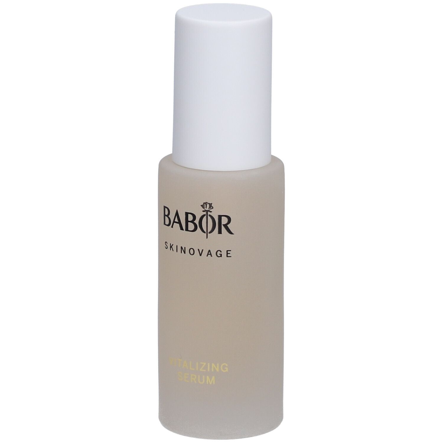 Siero rivitalizzante Babor Skinovage. Flacone con tappo bianco. Nome del prodotto e marchio visibili.
