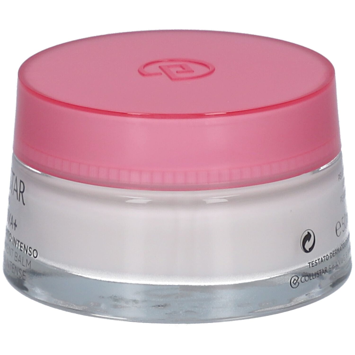 Vaso di crema con coperchio rosa. Scritta: Collistar, Idroattiva+, Balsamo Nutrimento Intenso.