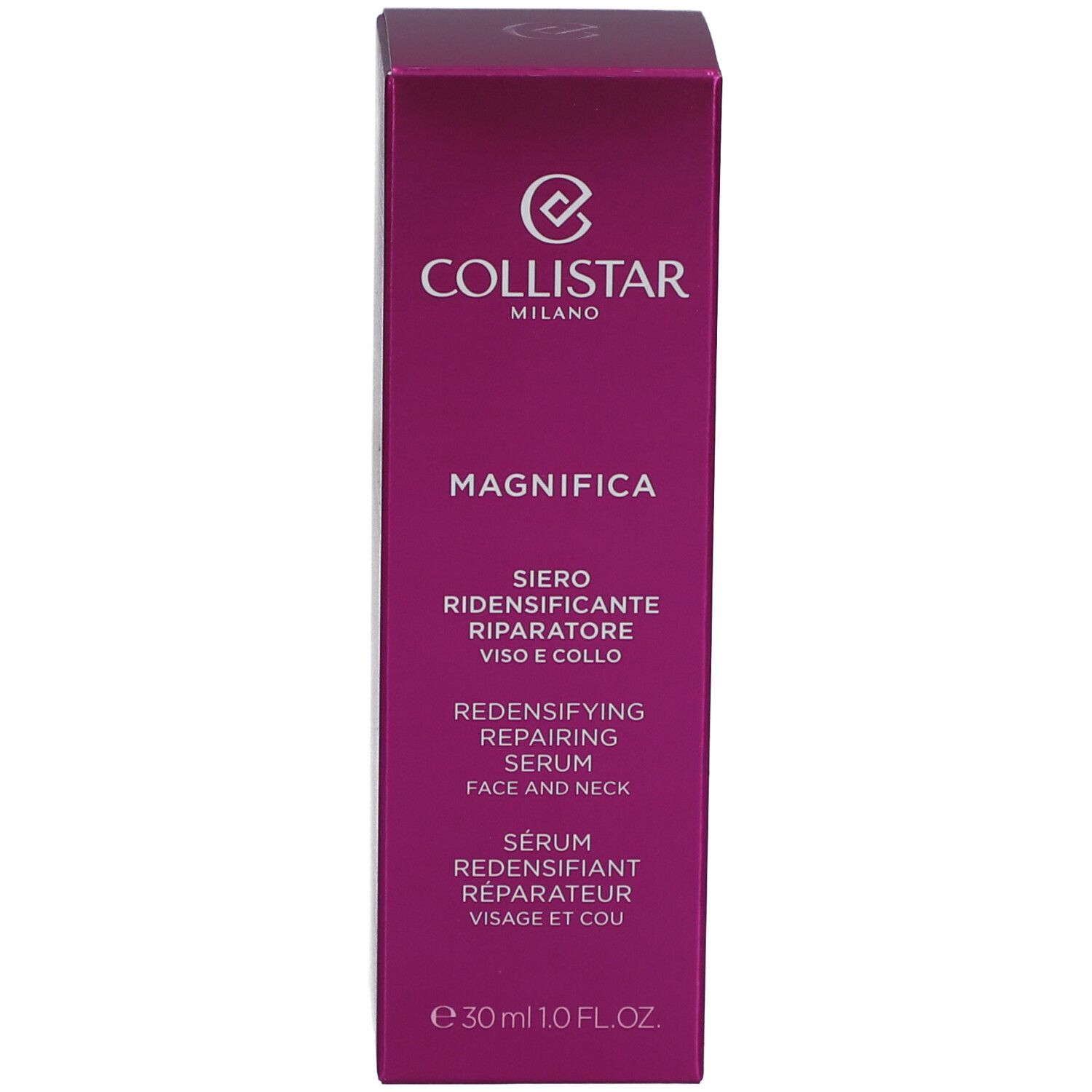 Confezione del prodotto. Testo: Collistar, Magnifica, Siero, Redensifying Repairing Serum, 30ml.