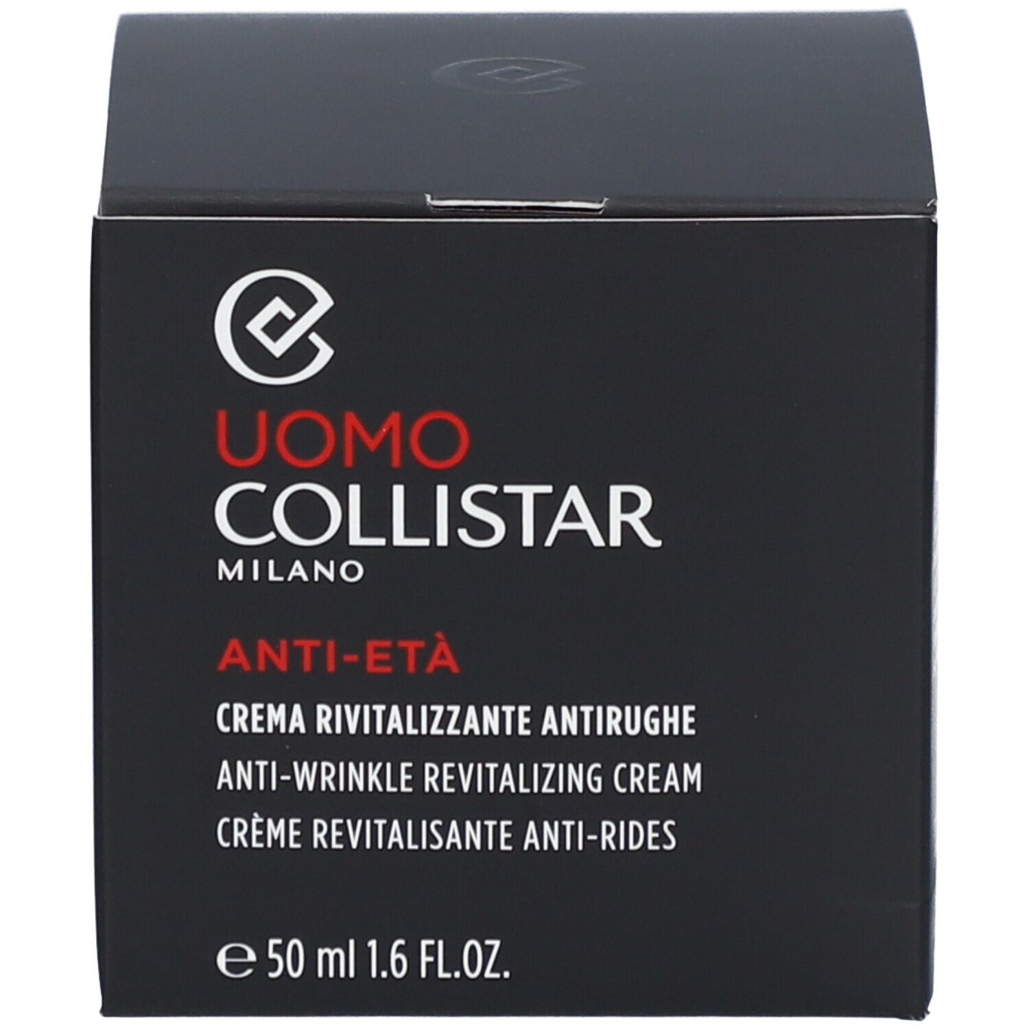 Scatola nera. Scritta: Uomo Collistar Milano, Anti-Eta, crema antirughe. 50 ml.