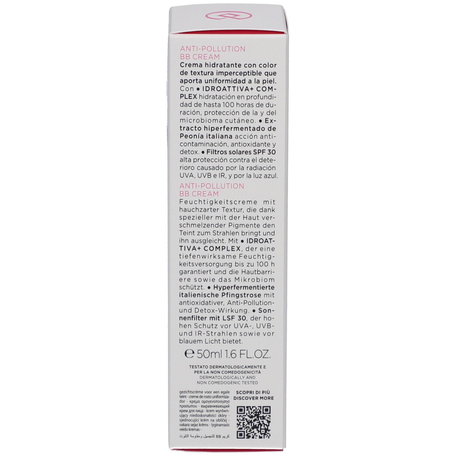Confezione crema BB. Collistar Idroattiva+ Anti-Pollution. Testo in italiano. SPF 30.