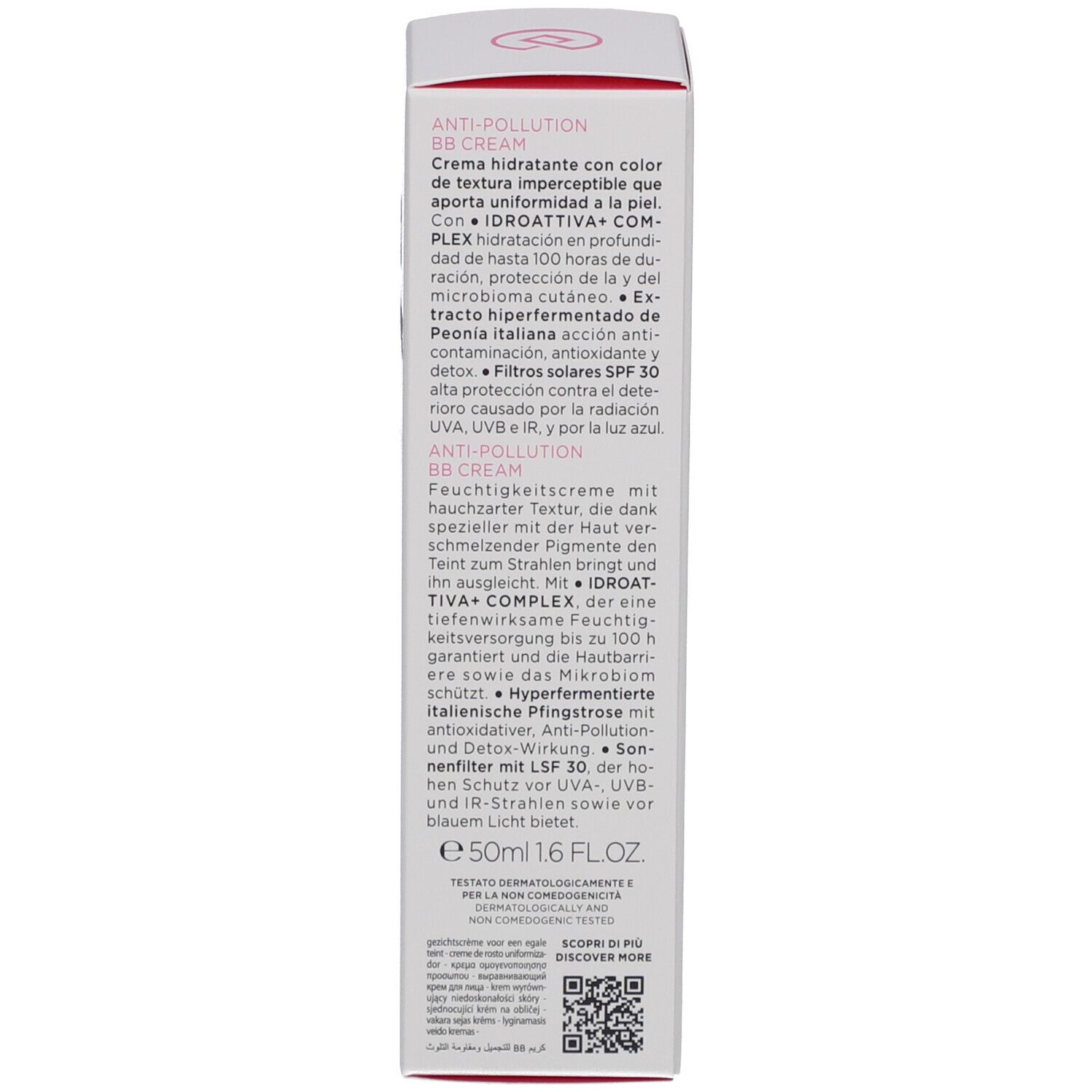 Confezione Collistar IDROATTIVA+ Anti-Pollution BB Cream. Descrizione del prodotto in due lingue.