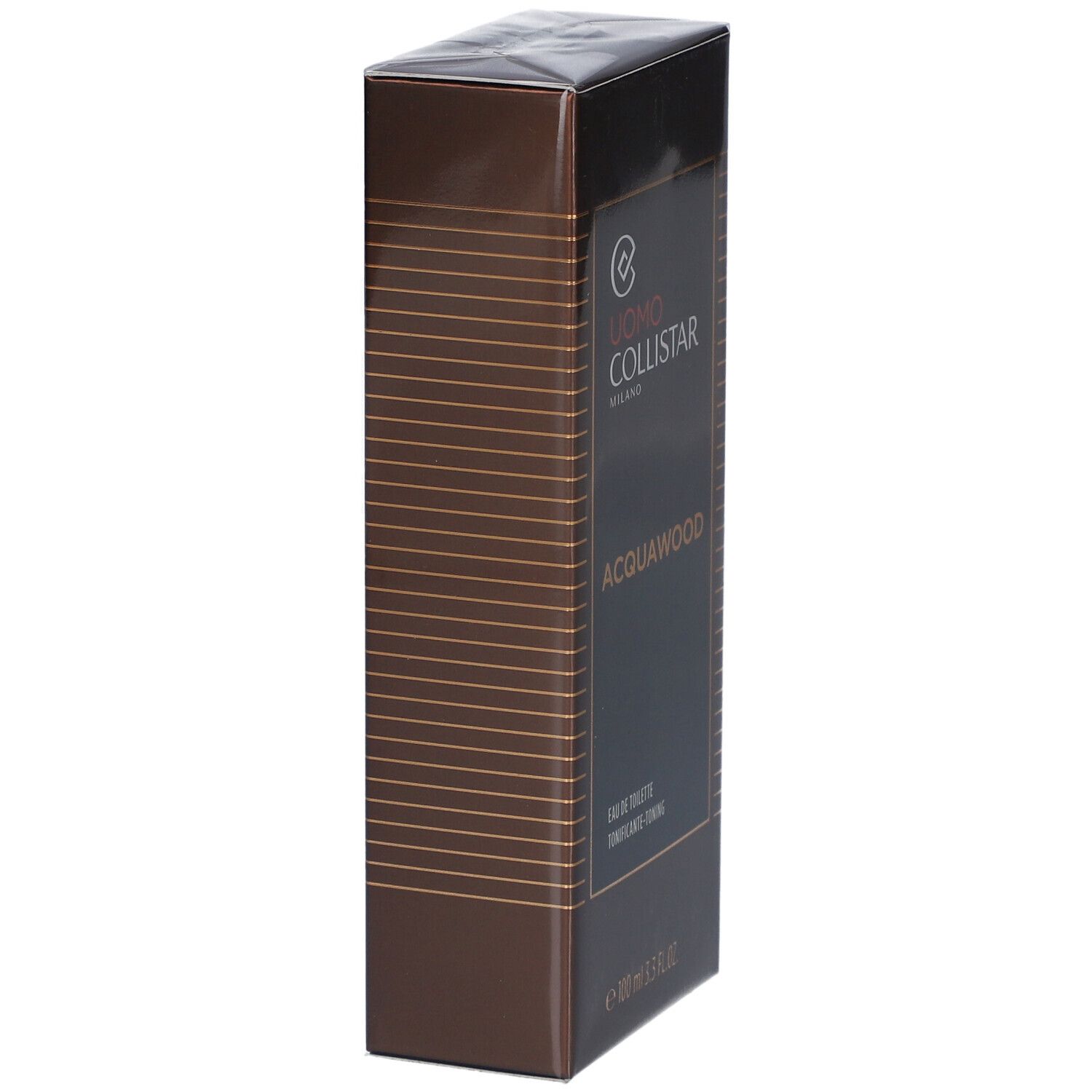Scatola rettangolare marrone. Uomo Collistar Milano, Acqua Wood, Eau de Toilette. 100 ml.