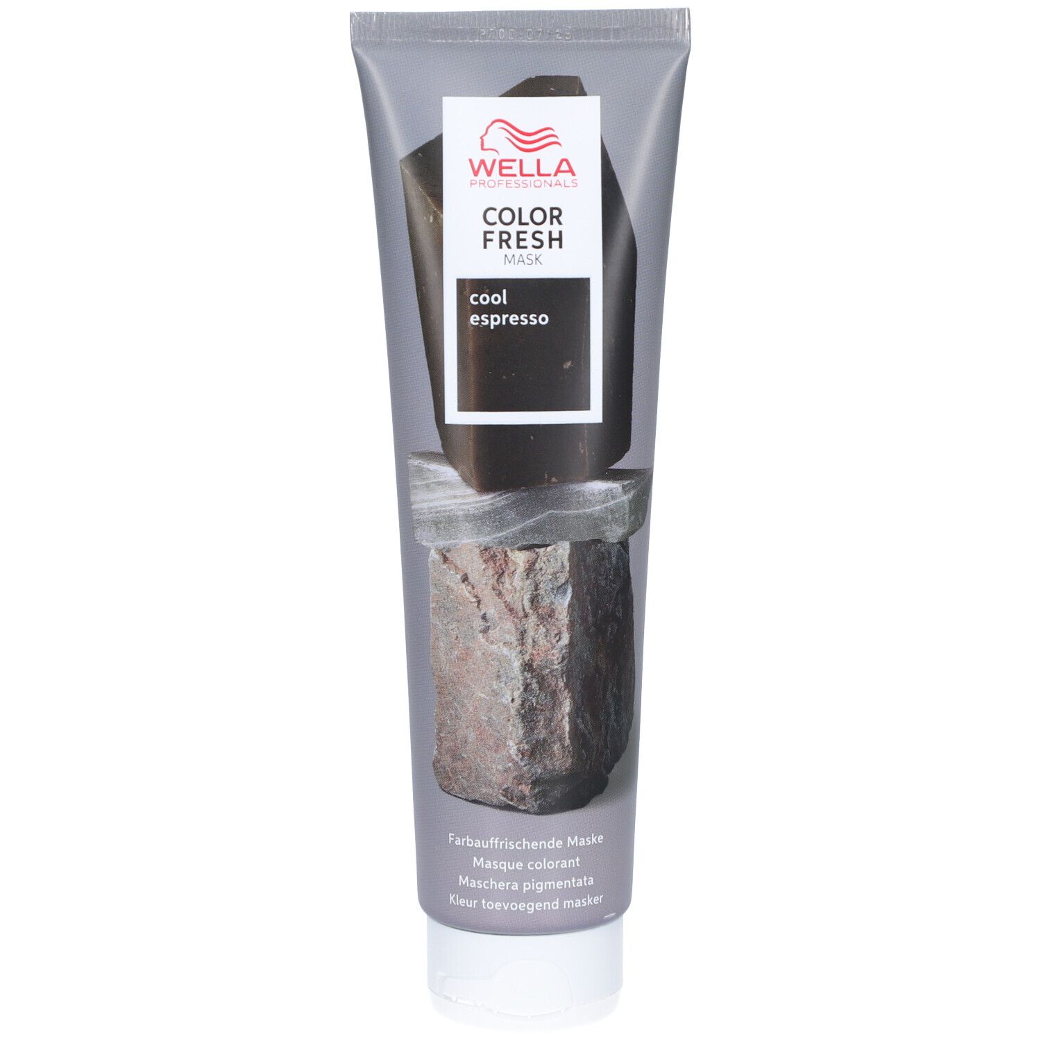 Tubo di Wella Color Fresh Mask Cool Espresso. Parte anteriore con nome del prodotto e logo. Designazione della tonalità stampata.