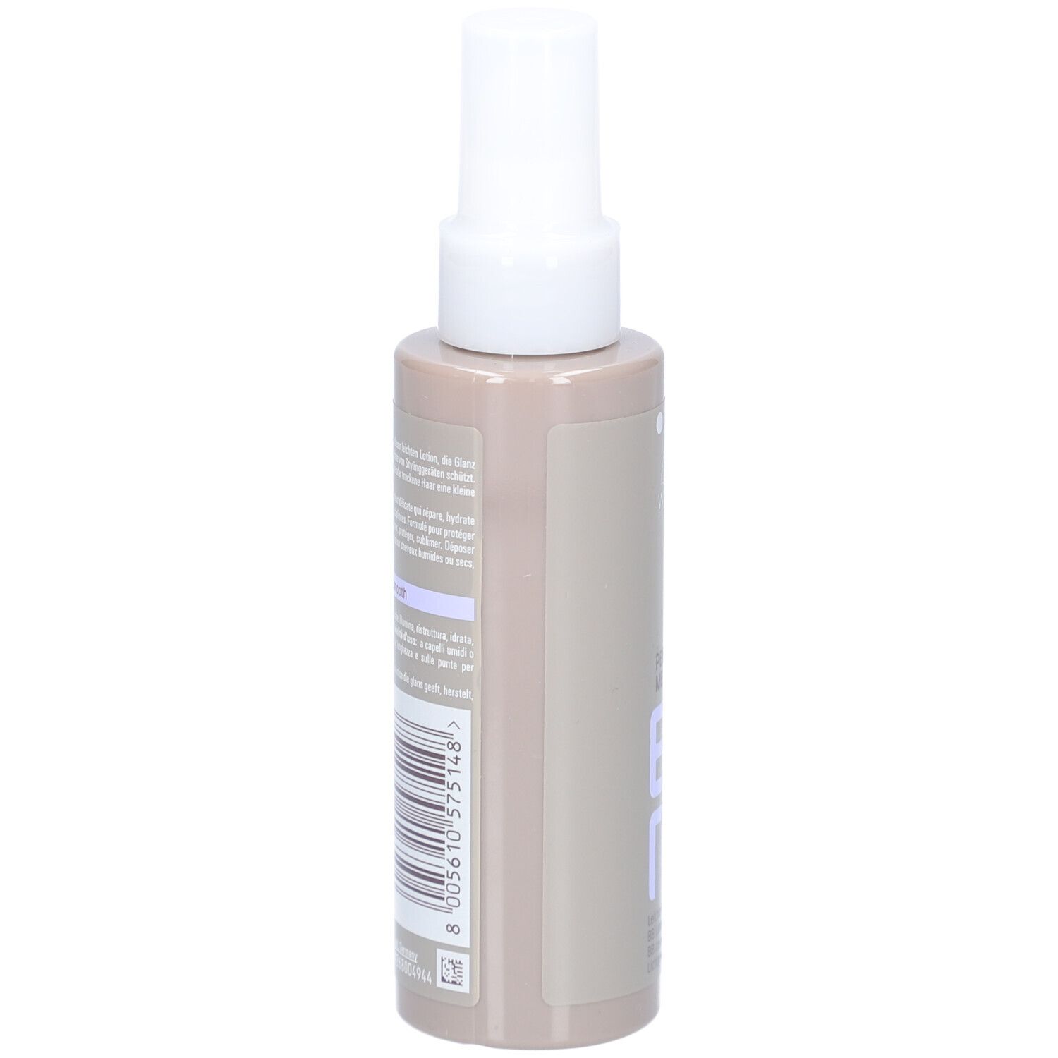 Retro di Wella EIMI Perfect Me Hair Lotion. Testo e codice a barre su sfondo beige.