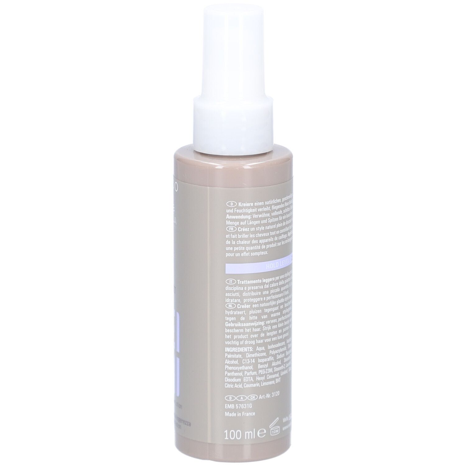 Retro di Wella EIMI Perfect Me Hair Lotion. Testo e indicazione del volume.