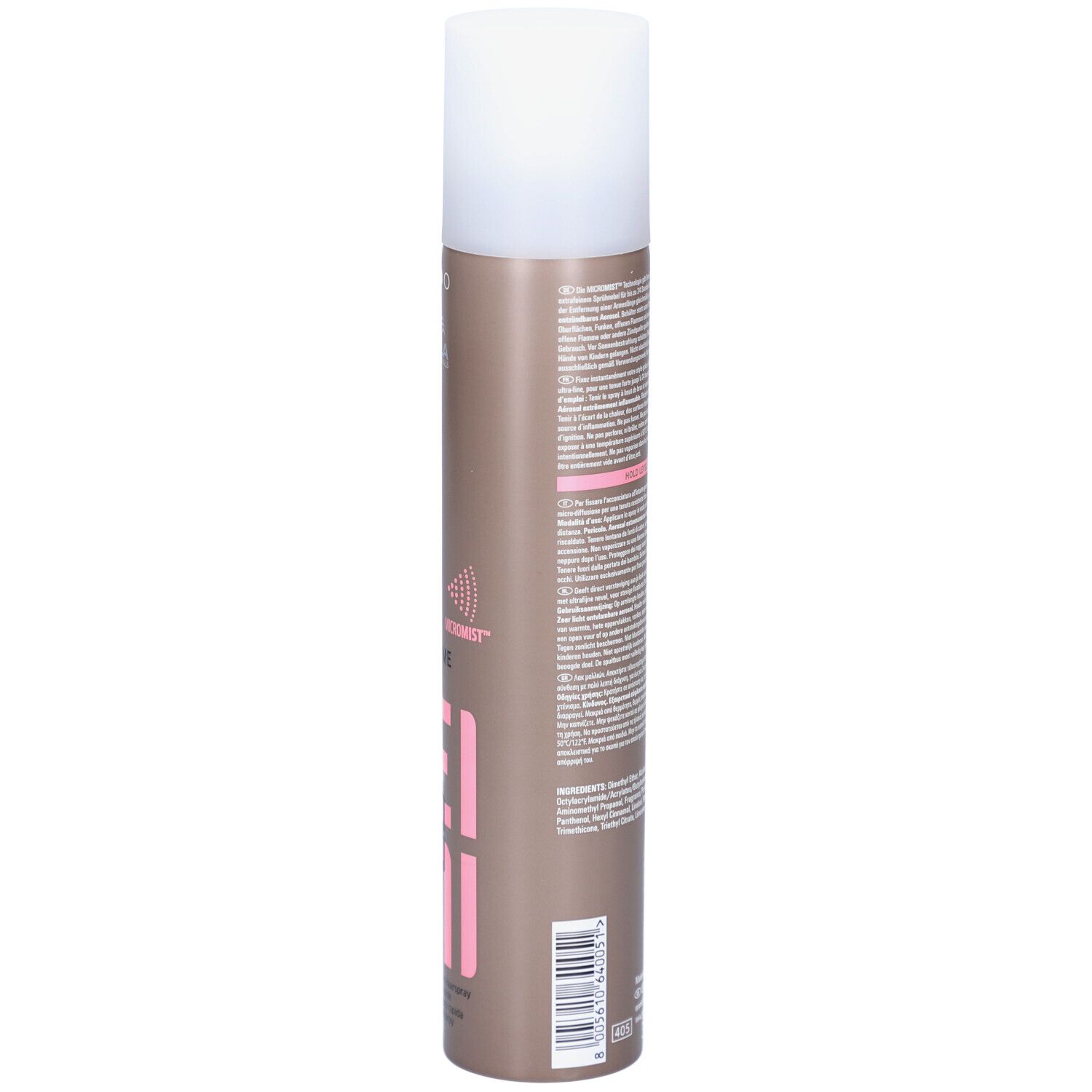 Lattina spray marrone con tappo bianco. Testo in tedesco e rosa. Codice a barre visibile.