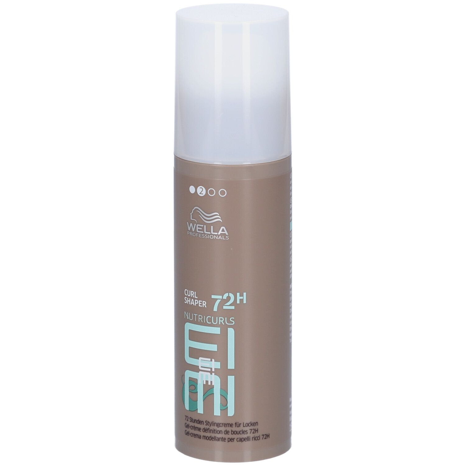 Wella Professionals Eimi Nutricurls Curl Shaper crema styling in flacone marrone con dispenser a pompa bianco.