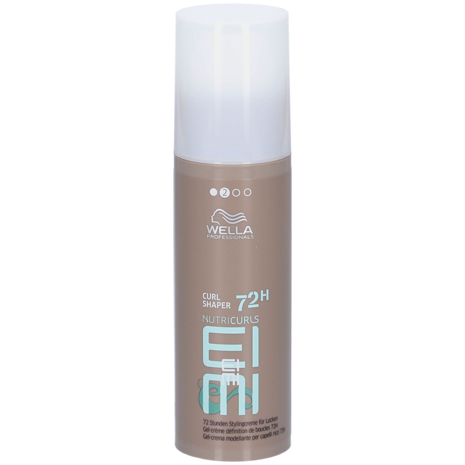Flacone Wella Professionals EIMI Nutricurls Curl Shaper con erogatore. Flacone marrone con tappo bianco.