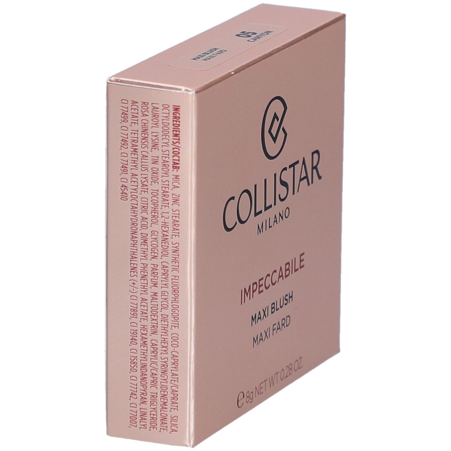 Confezione blush Collistar Impeccabile Maxi Blush 05 Canyon. Scatola rosa con logo e dettagli.