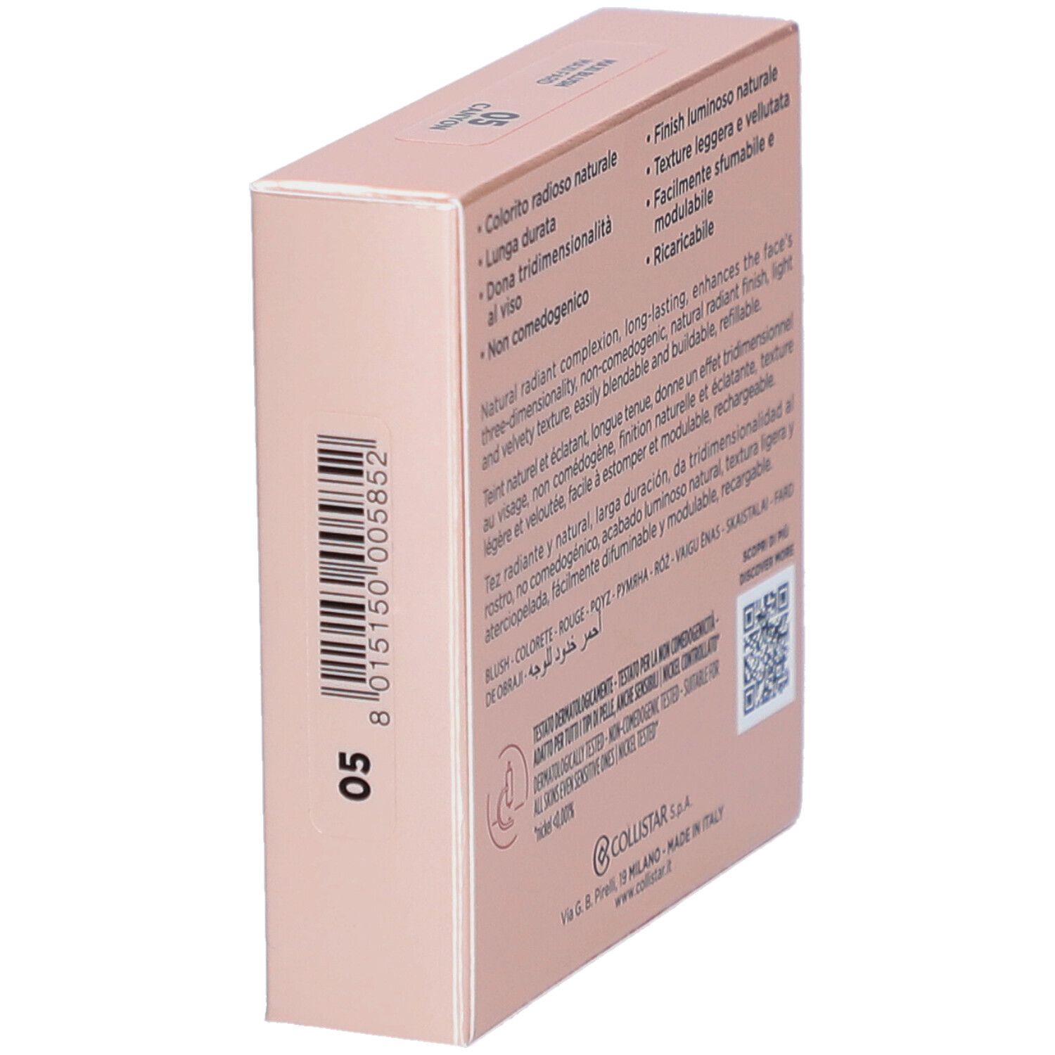 Confezione blush Collistar Impeccabile Maxi Blush 05 Canyon. Scatola rosa con logo e dettagli.